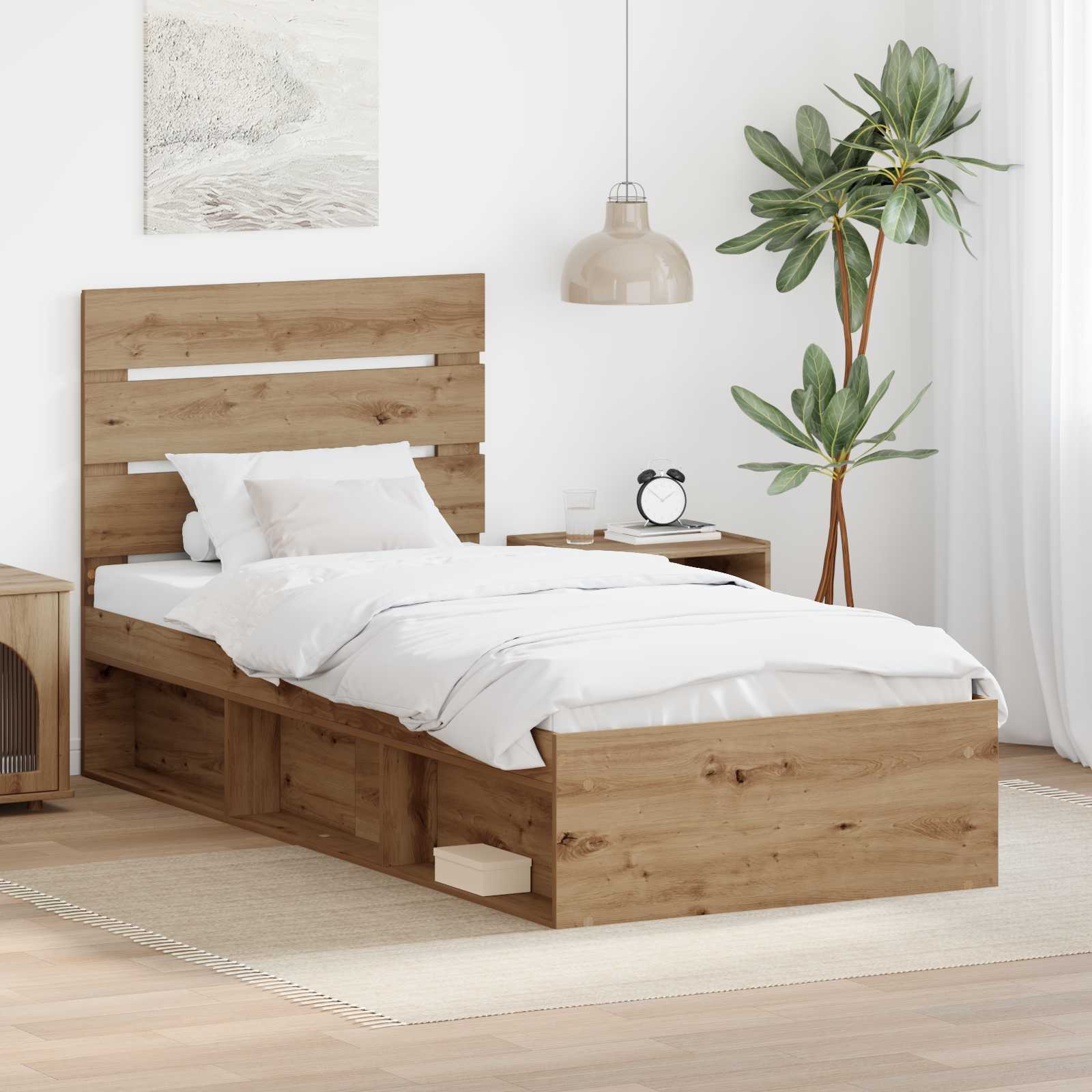 Sängram med huvudgavel Artisan Ek 90 x 190 cm Massiv furu