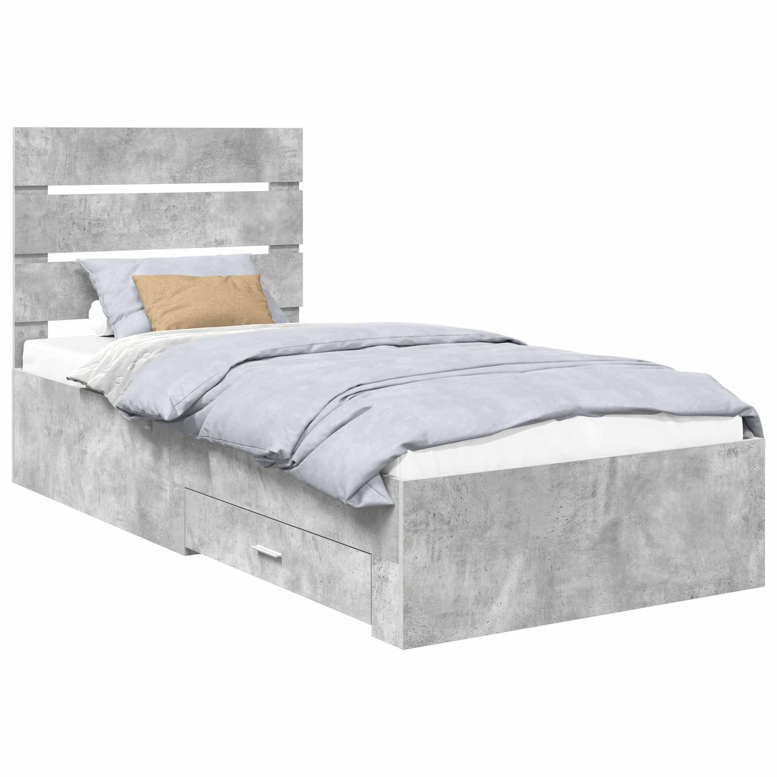 Sängram Betong Grå och Silver 70 x 190 cm Konstruerat trä