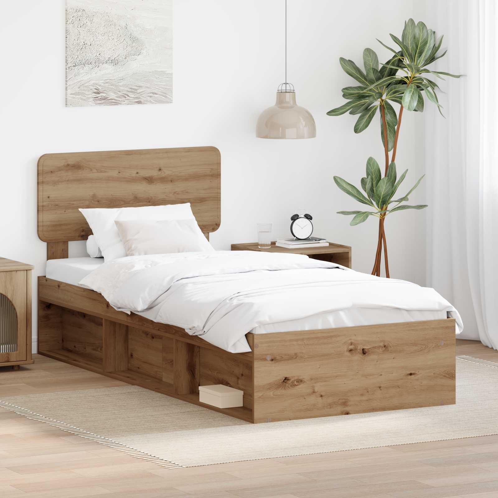 Sängram med huvudgavel Artisan Ek 90 x 190 cm Massiv furu