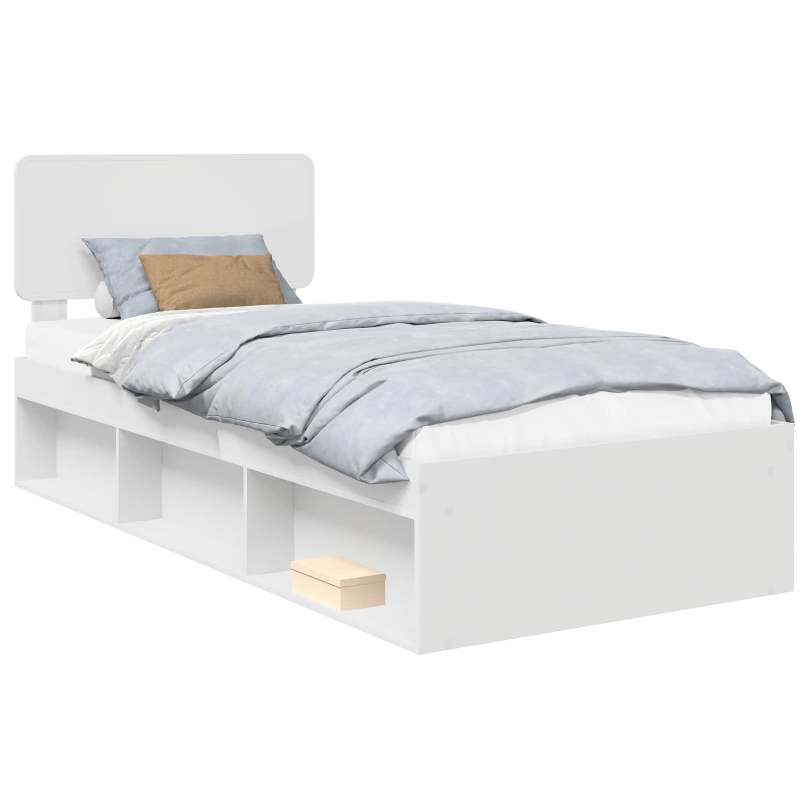 Sängram med huvudgavel Vit 75 x 190 cm Massiv furu
