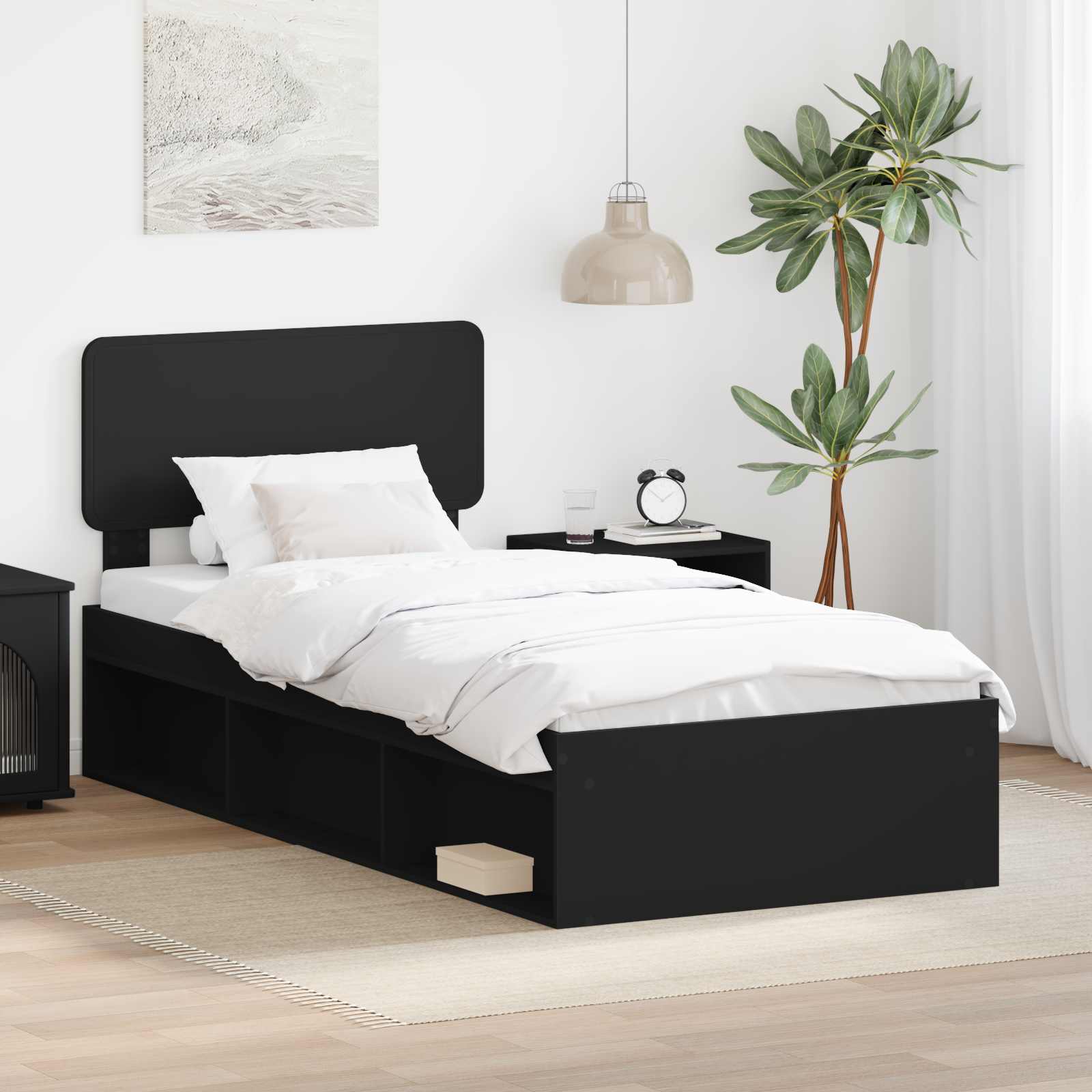 Sängram med huvudgavel Svart 75 x 190 cm Massiv furu