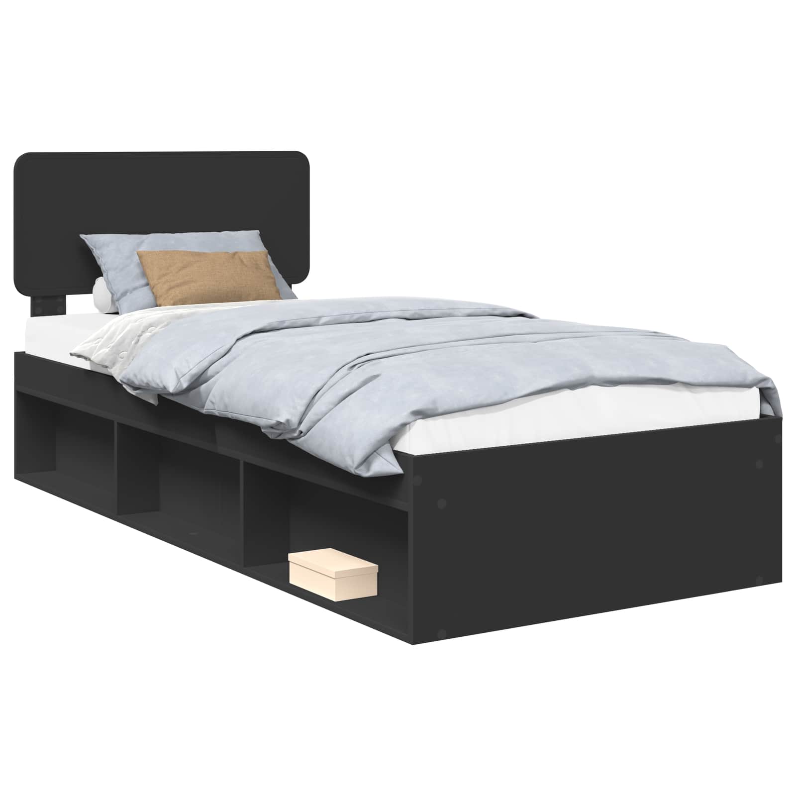 Sängram med huvudgavel Svart 75 x 190 cm Massiv furu