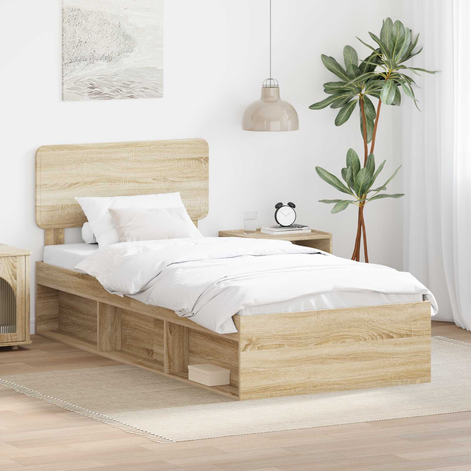 Sängram med huvudgavel Sonoma-ek 75 x 190 cm Massiv furu