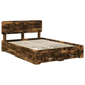 Sängram med huvudgavel Rökt ek 150 x 200 cm Konstruerat trä