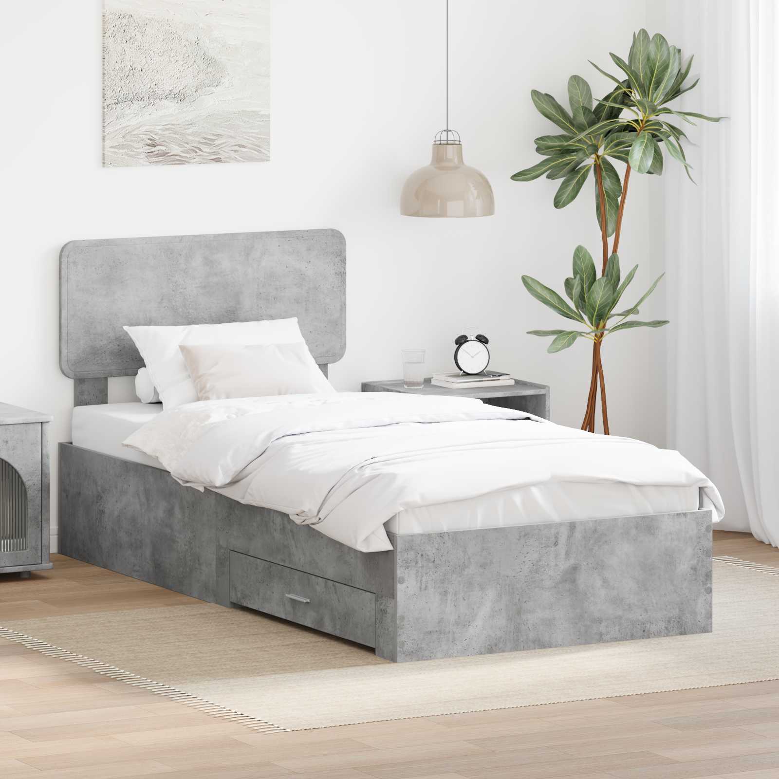 Sängram med låda Betonggrå 100 x 200 cm Konstruerat trä