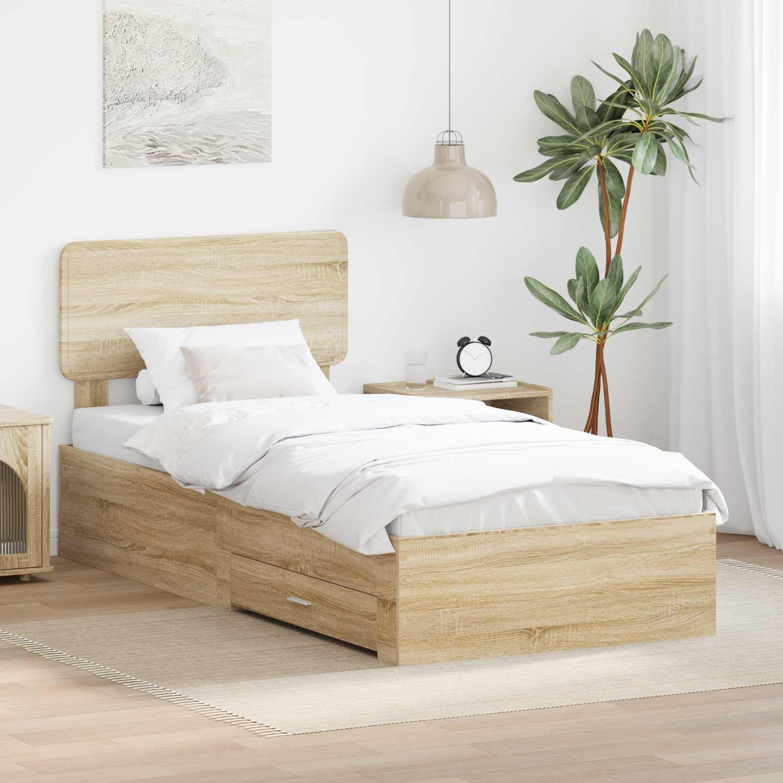Sängram med låda Sonoma-ek 90 x 200 cm Konstruerat trä