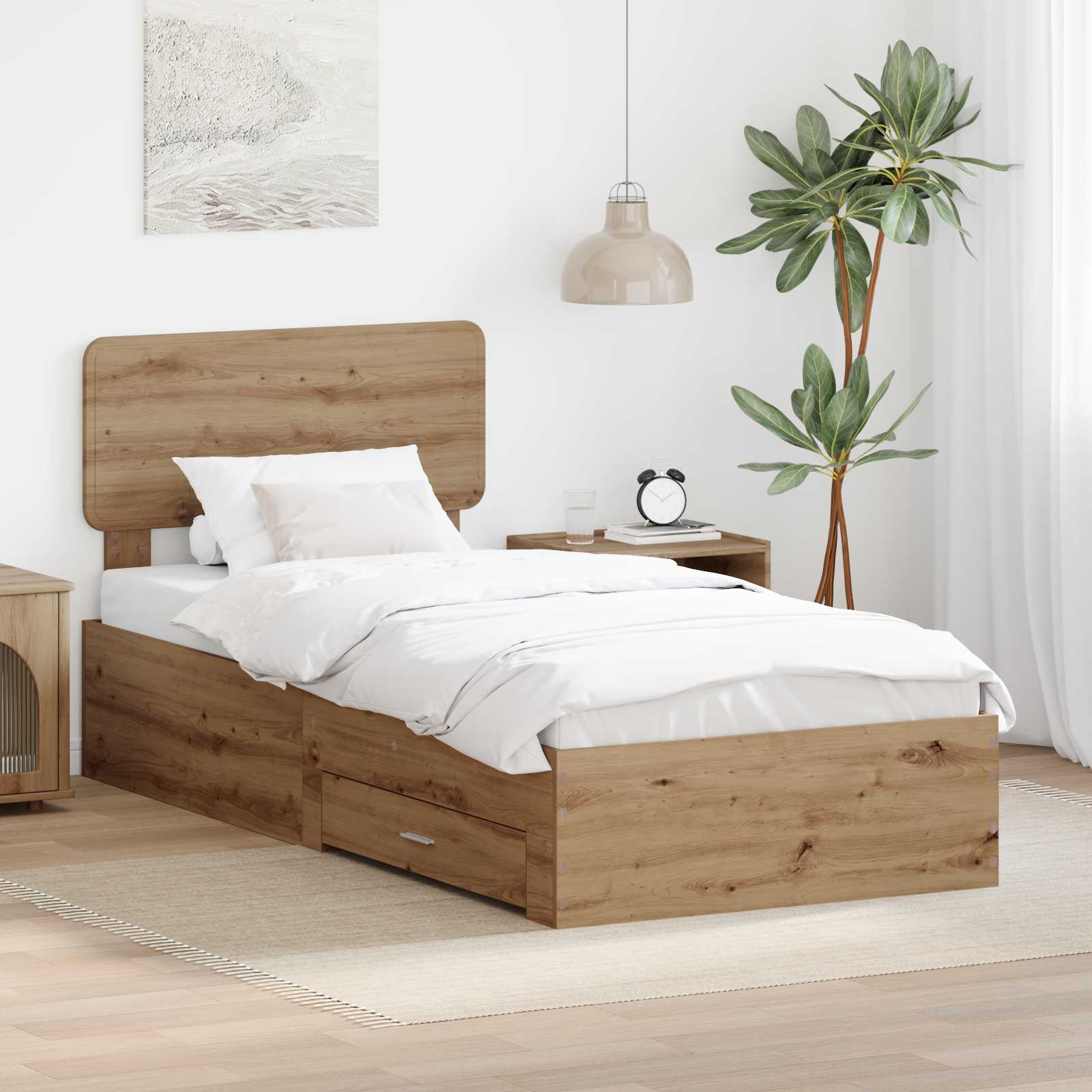 Sängram med låda Artisan Ek 90 x 190 cm Konstruerat trä