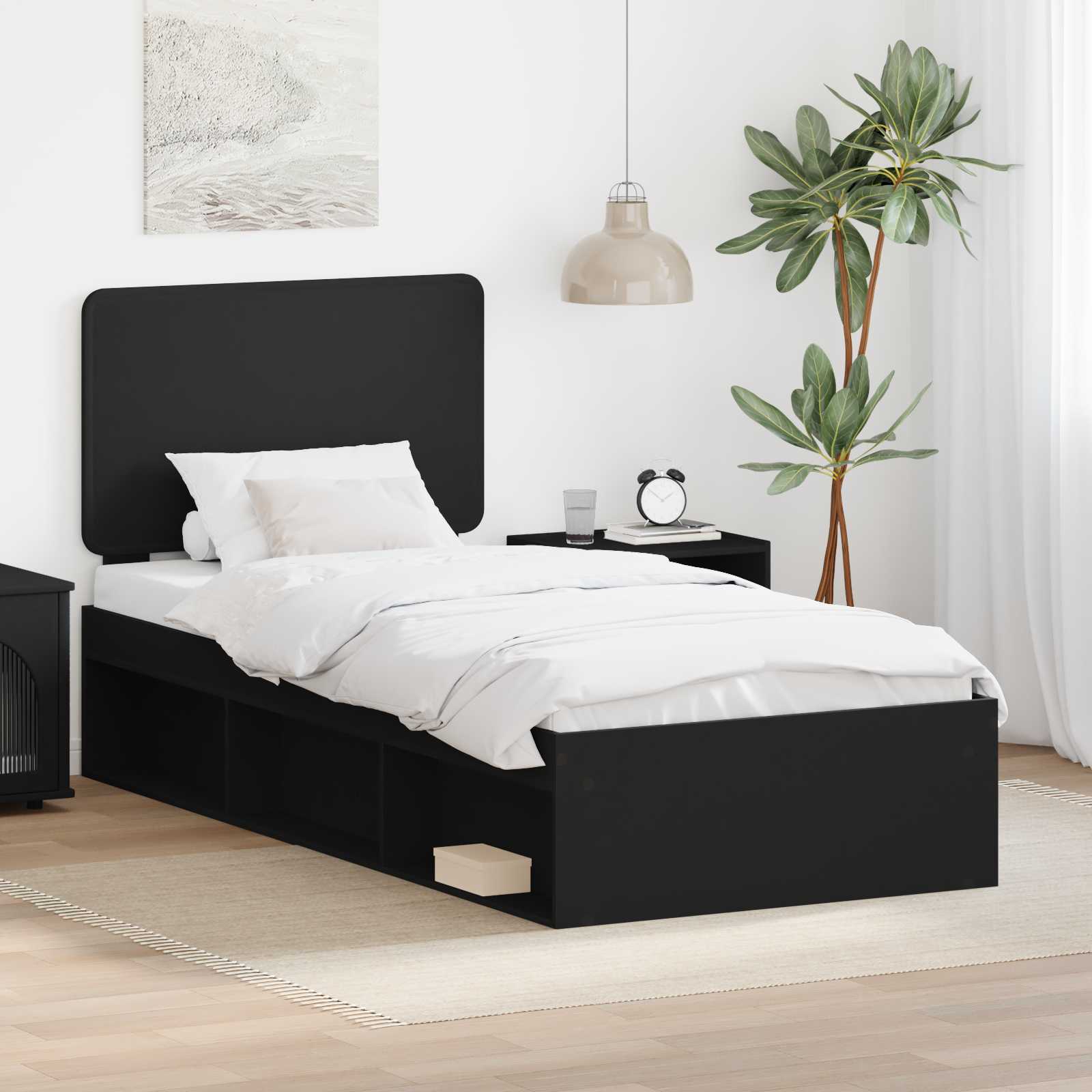 Sängram med huvudgavel Svart 75 x 190 cm Massiv furu