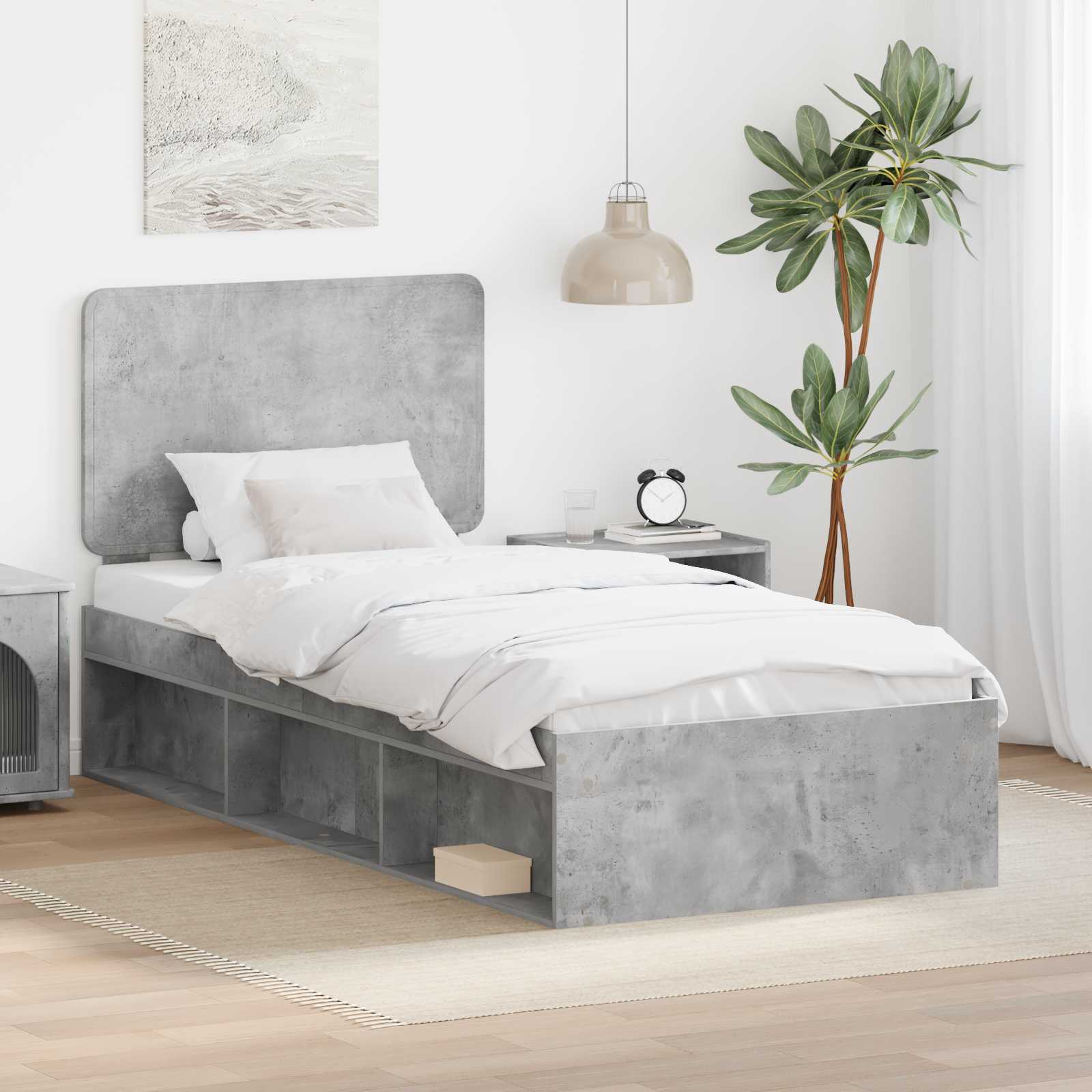 Sängram med huvudgavel Betonggrå 75 x 190 cm Massiv furu