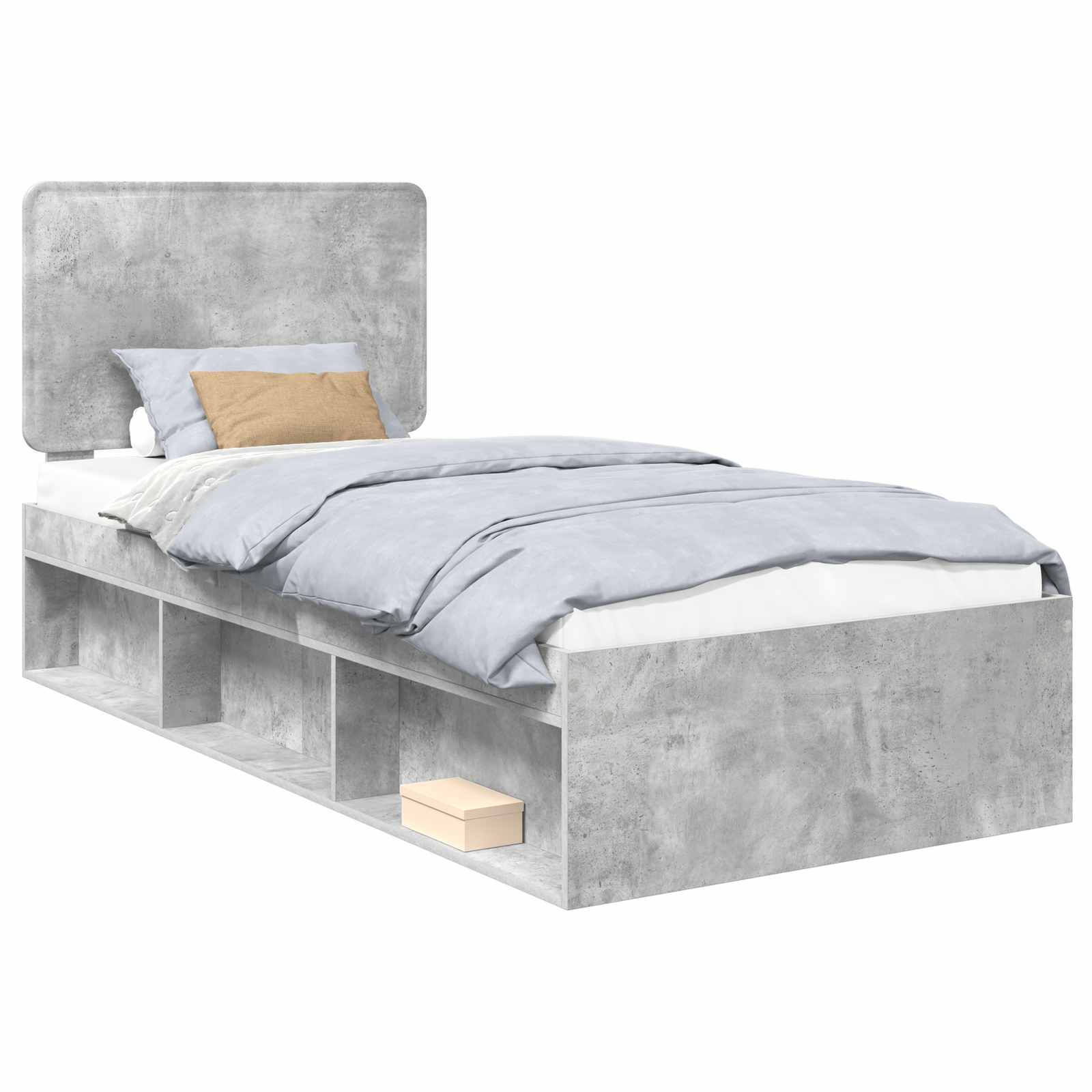 Sängram med huvudgavel Betonggrå 75 x 190 cm Massiv furu