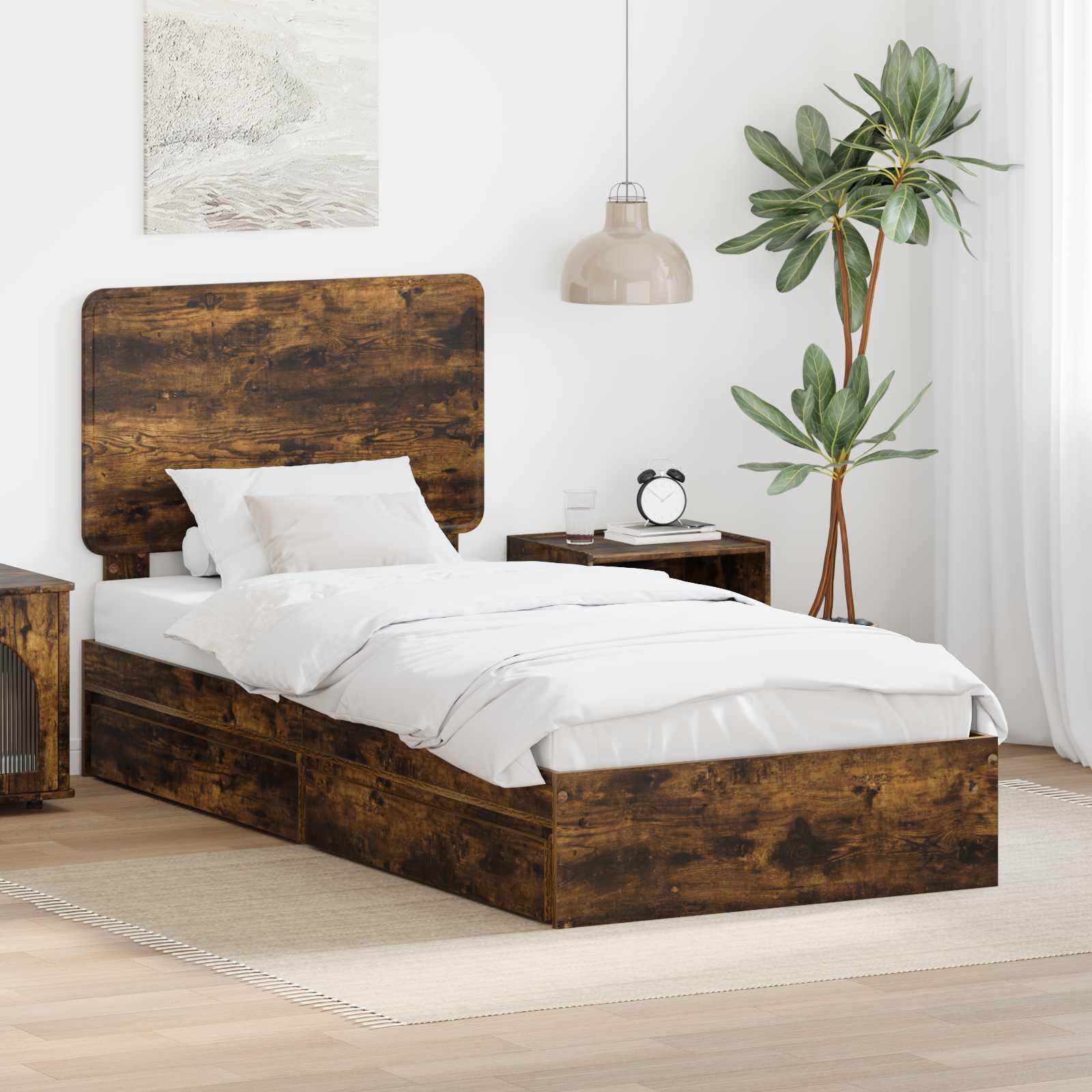 Förvaringssäng med låda Rökt ek 90 x 200 cm Konstruerat trä