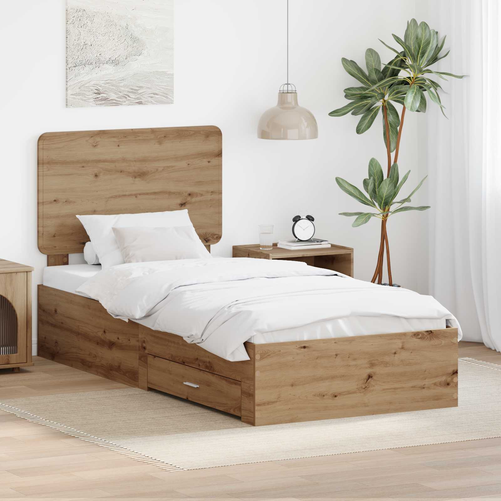 Sängram med låda Artisan Ek 90 x 200 cm Konstruerat trä