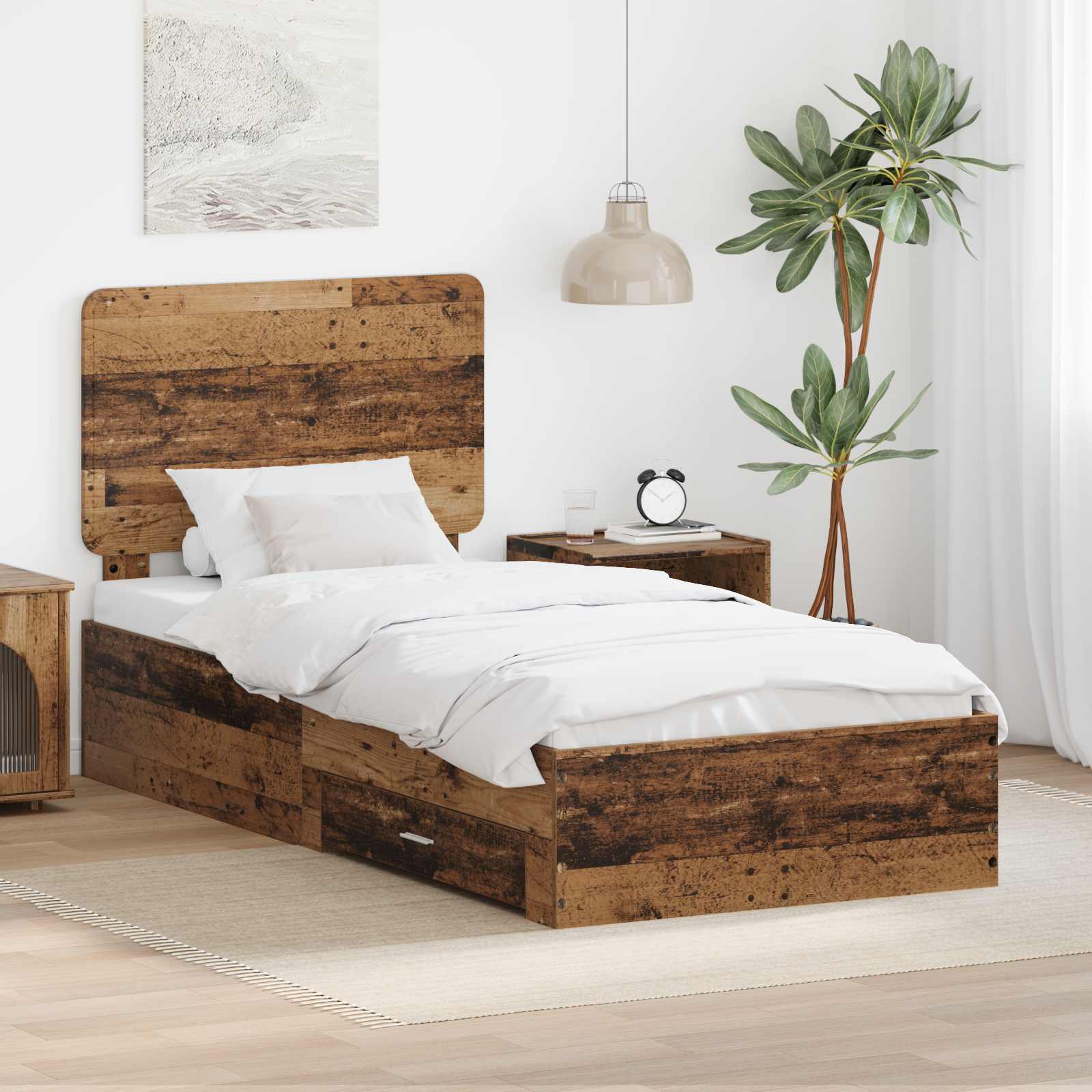 Sängram med låda Gammalt trä 90 x 190 cm Konstruerat trä