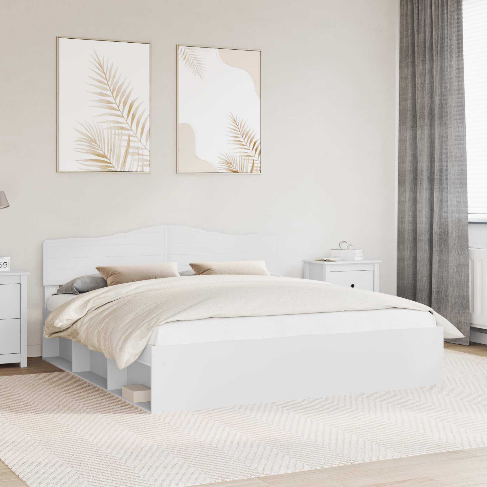 Sängram med huvudgavel Vit 200 x 200 cm Massiv furu