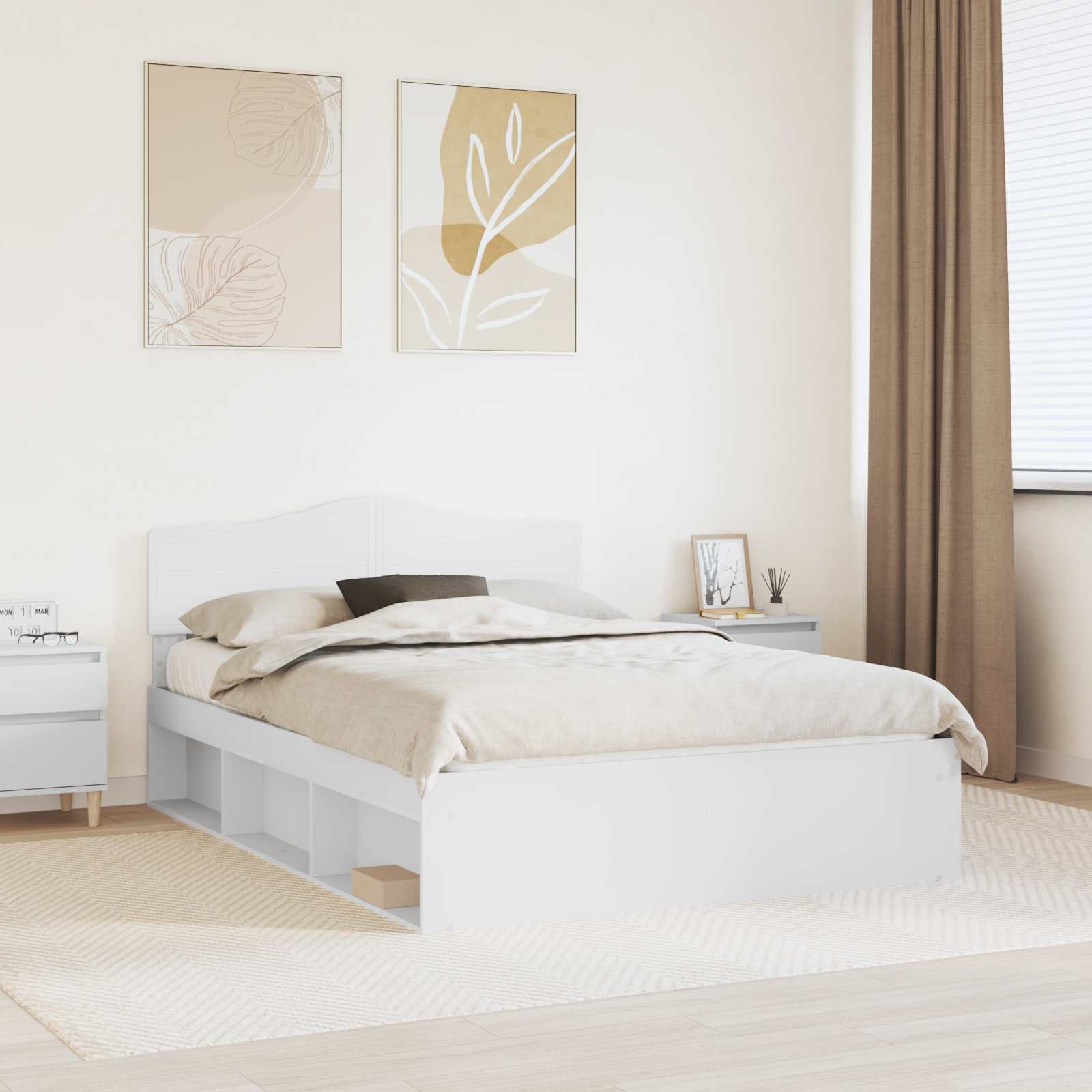 Sängram med huvudgavel Vit 160 x 200 cm Massiv furu