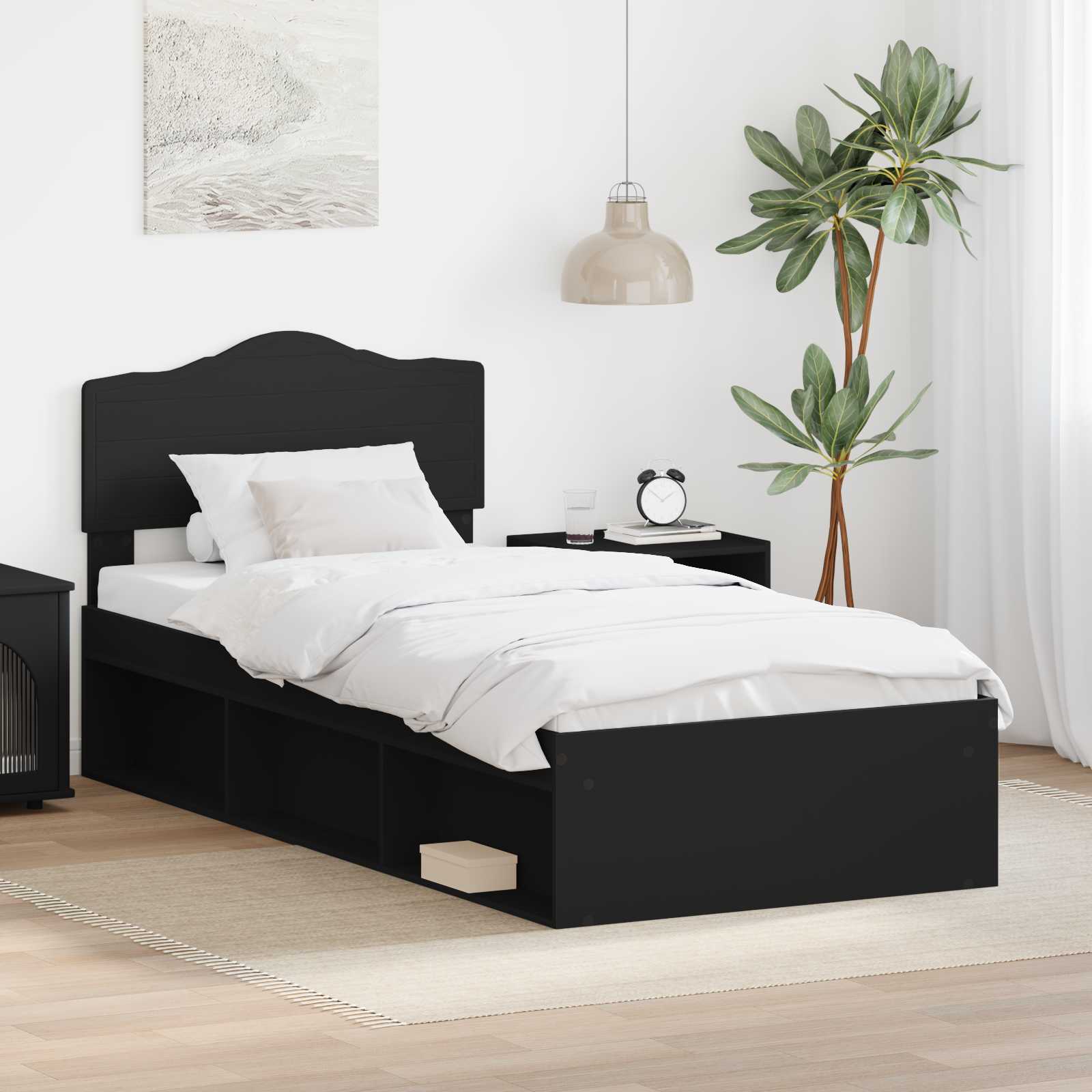 Sängram med huvudgavel Svart 75 x 190 cm Massiv furu