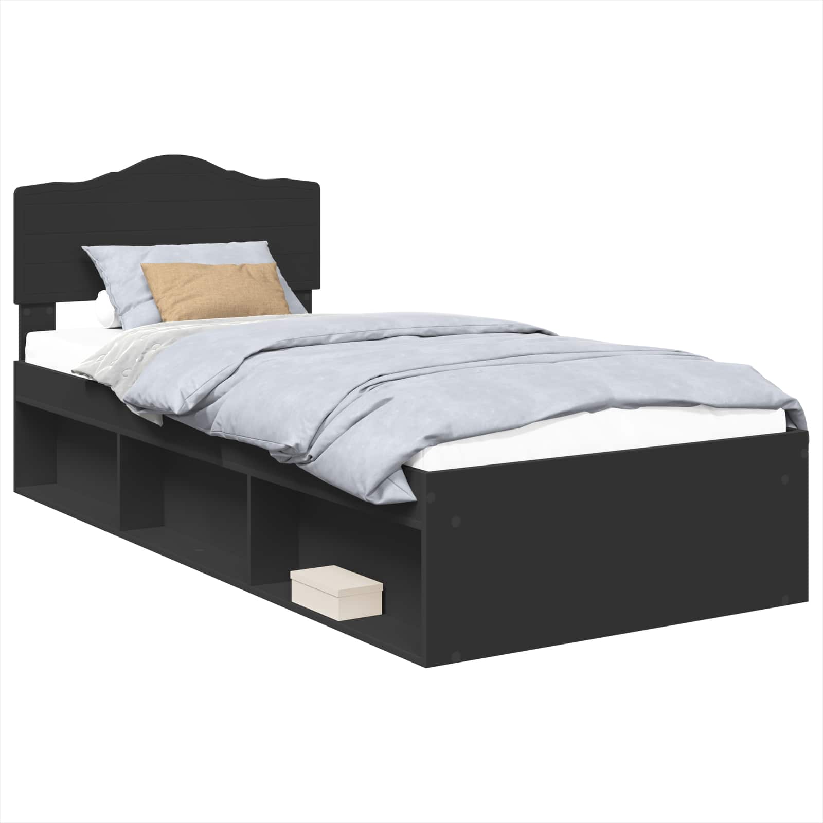 Sängram med huvudgavel Svart 75 x 190 cm Massiv furu