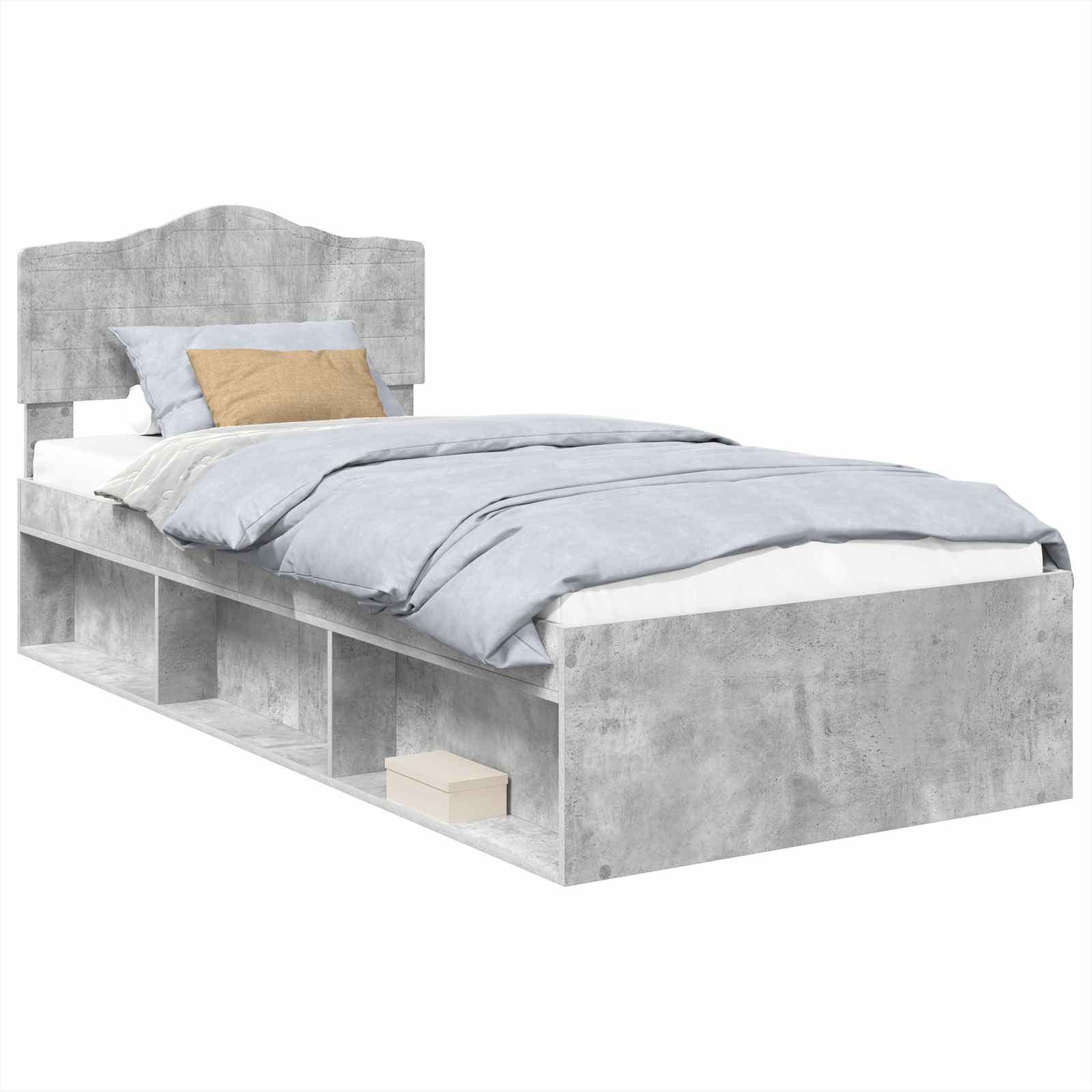 Sängram med huvudgavel Betonggrå 75 x 190 cm Massiv furu