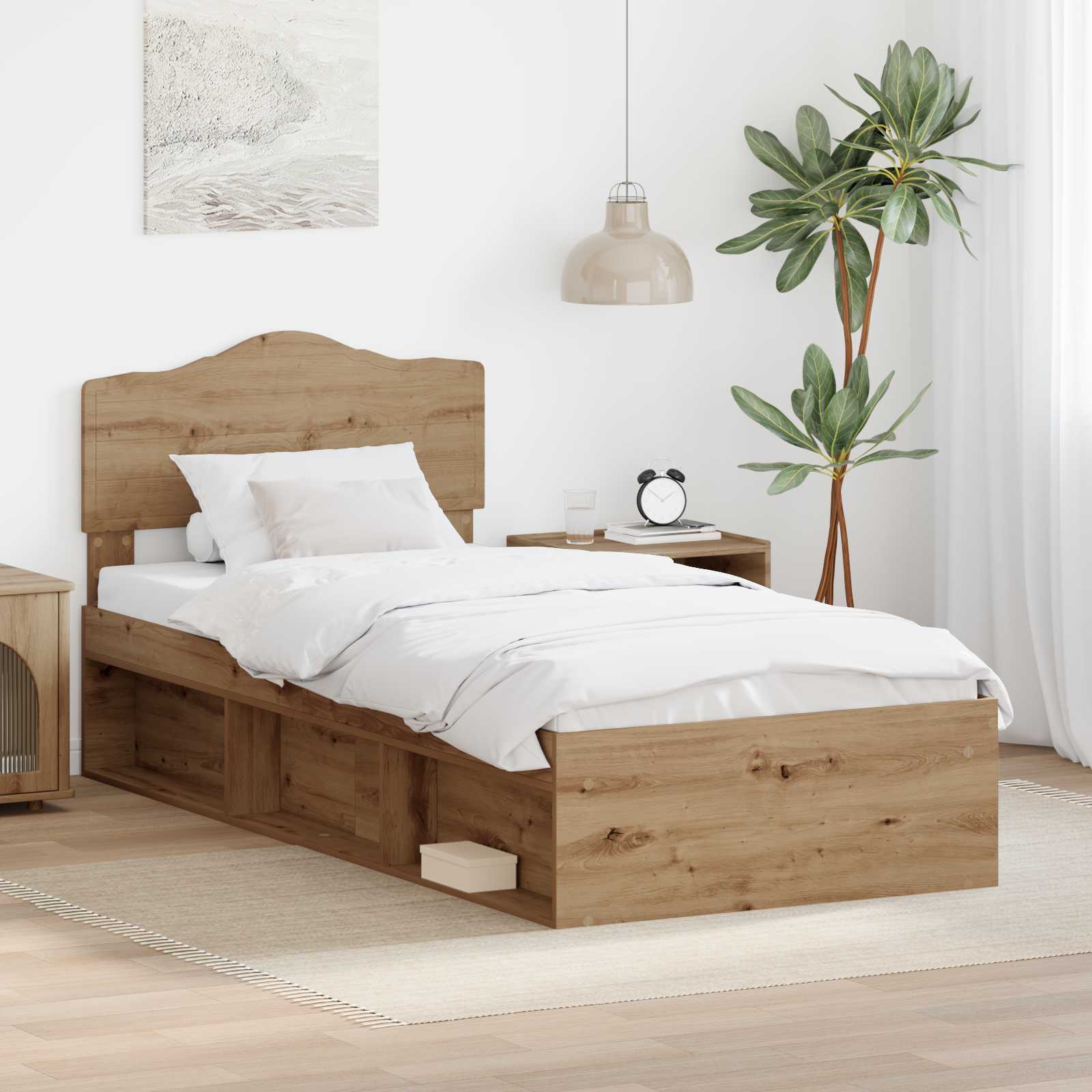 Sängram med huvudgavel Artisan Ek 75 x 190 cm Massiv furu