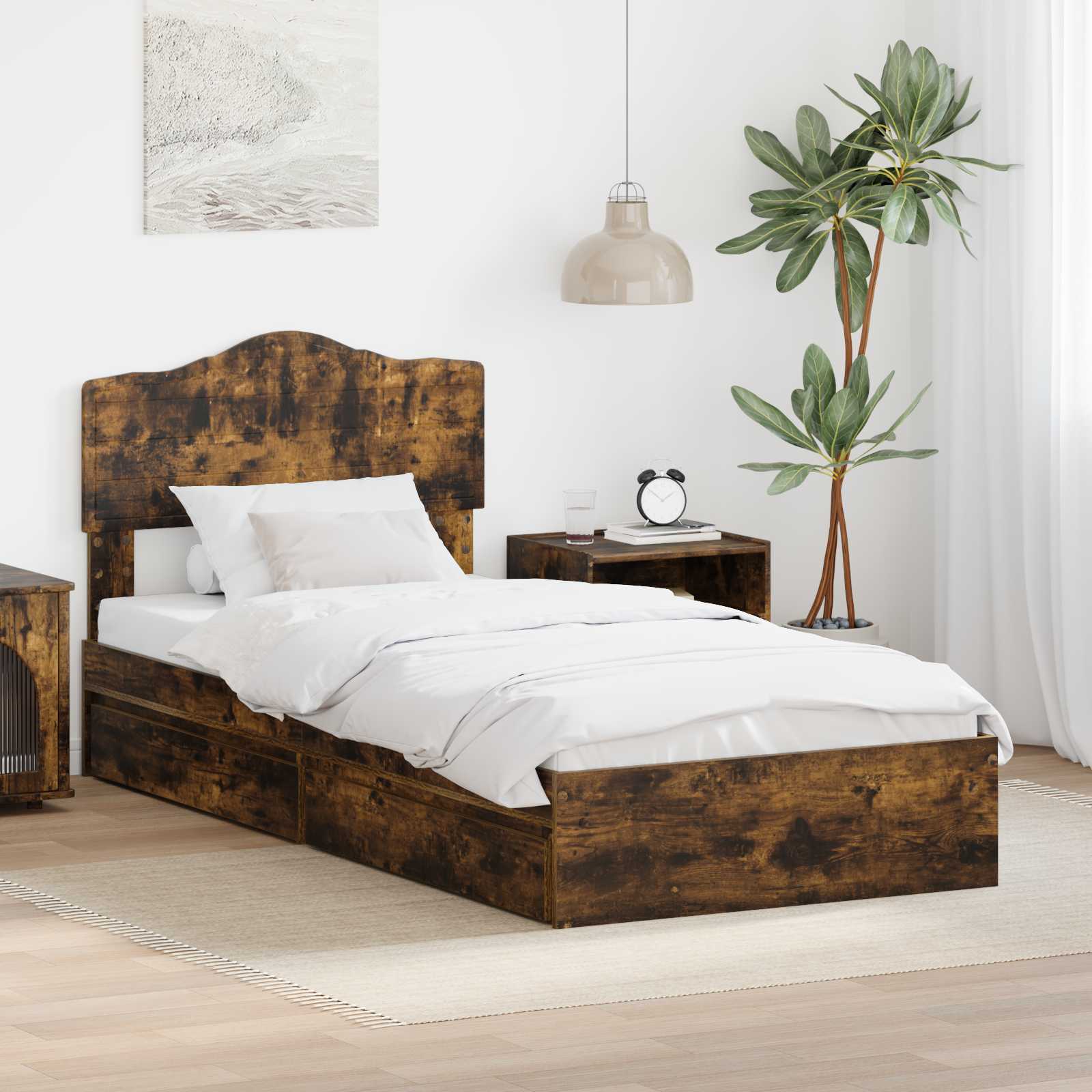 Förvaringssäng med låda Rökt ek 90 x 200 cm Konstruerat trä