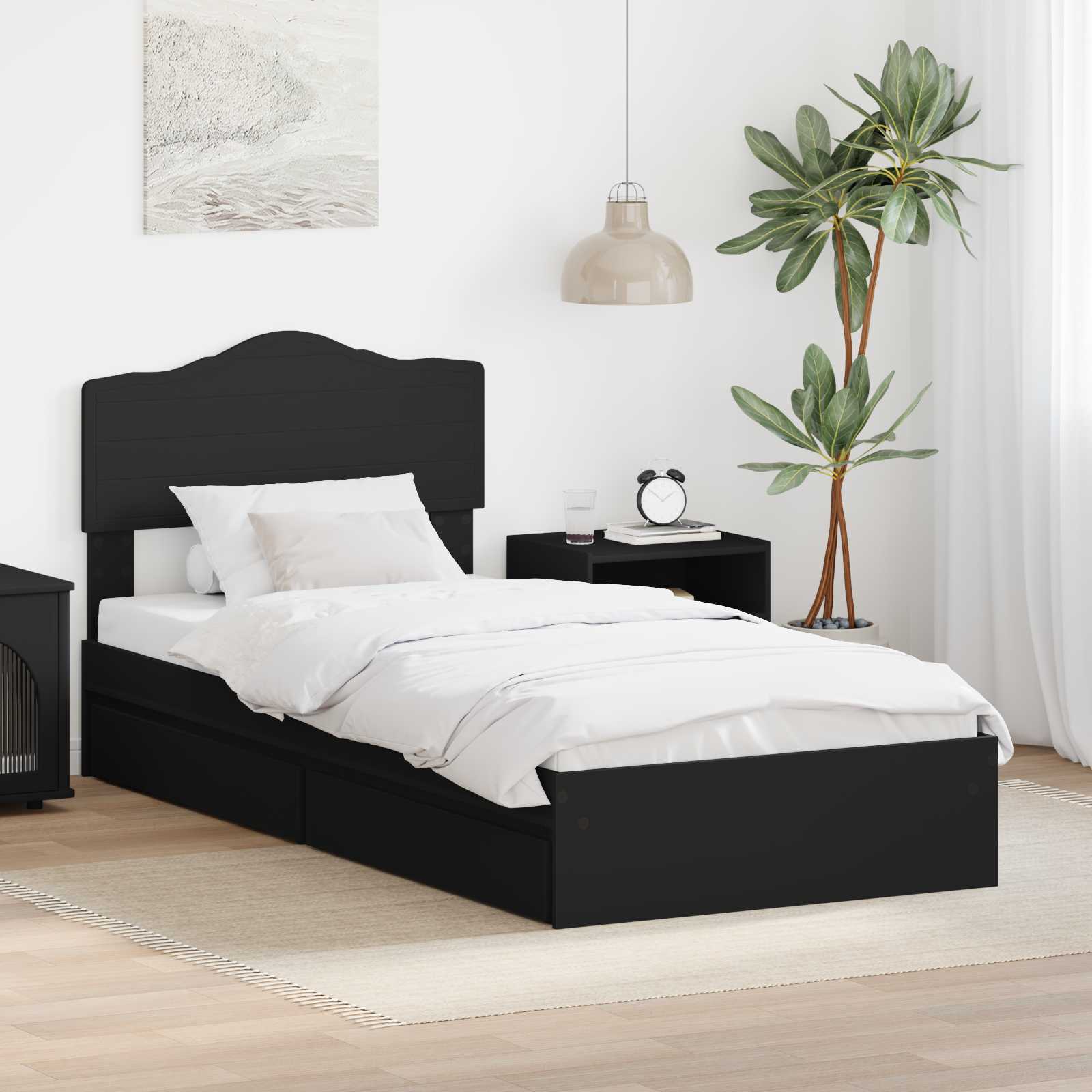 Förvaringssäng med låda Svart 70 x 190 cm Konstruerat trä