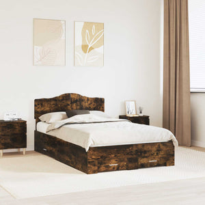 Sängram med huvudgavel Rökt ek 120 x 190 cm Konstruerat trä