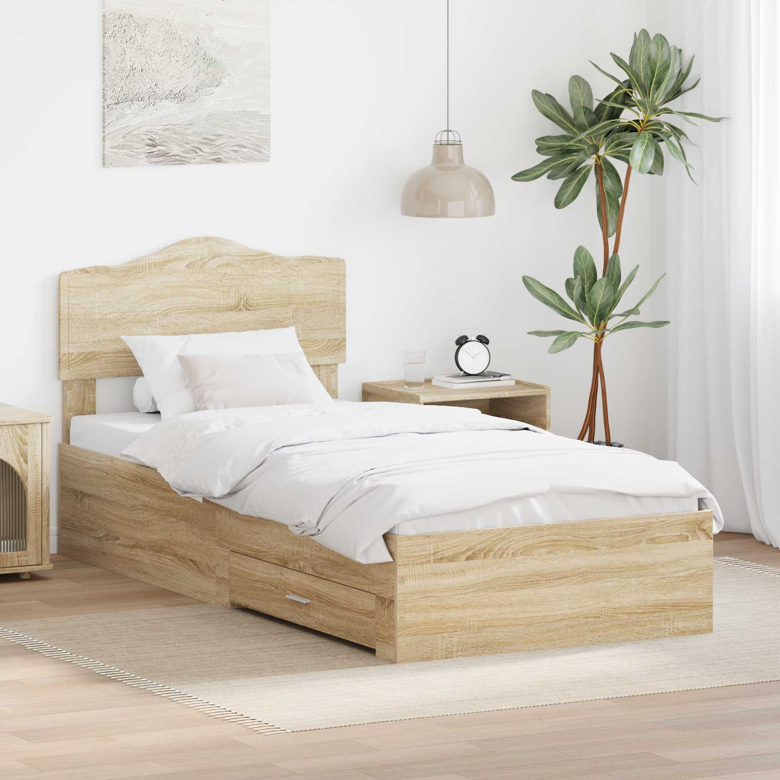 Sängram med låda Sonoma-ek 90 x 200 cm Konstruerat trä