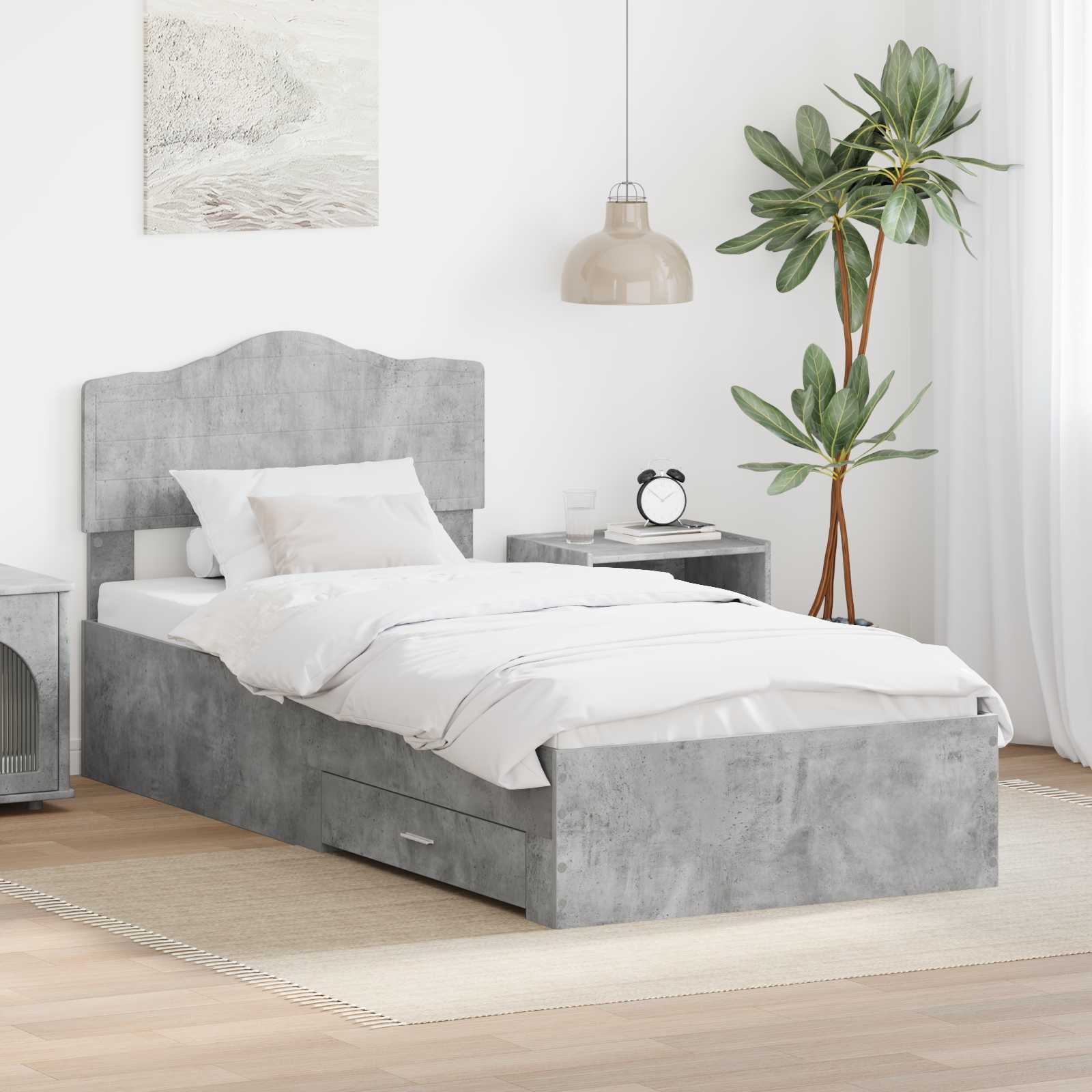Sängram med låda Betonggrå 90 x 190 cm Konstruerat trä