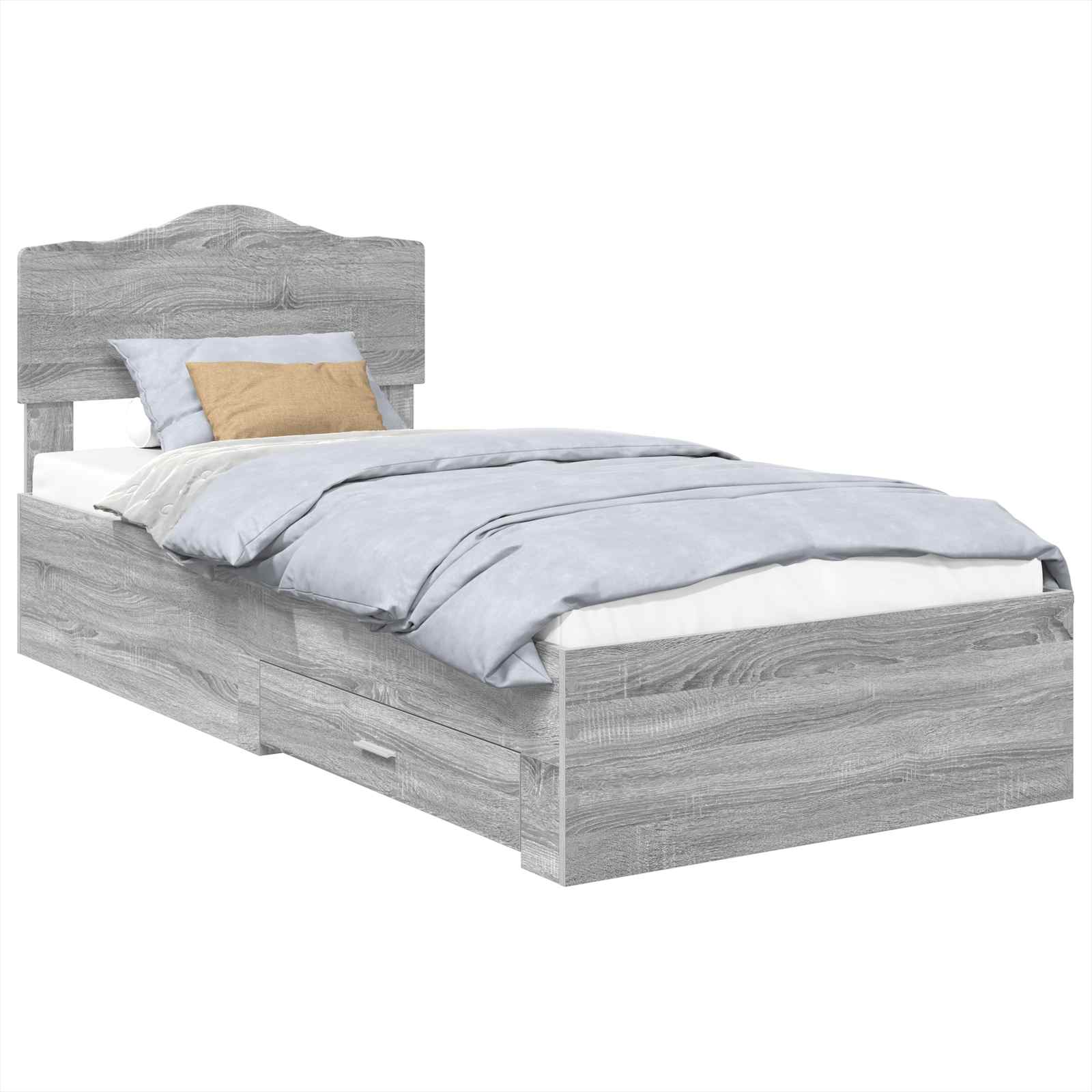 Sängram med låda Grå Sonoma 90 x 190 cm Konstruerat trä