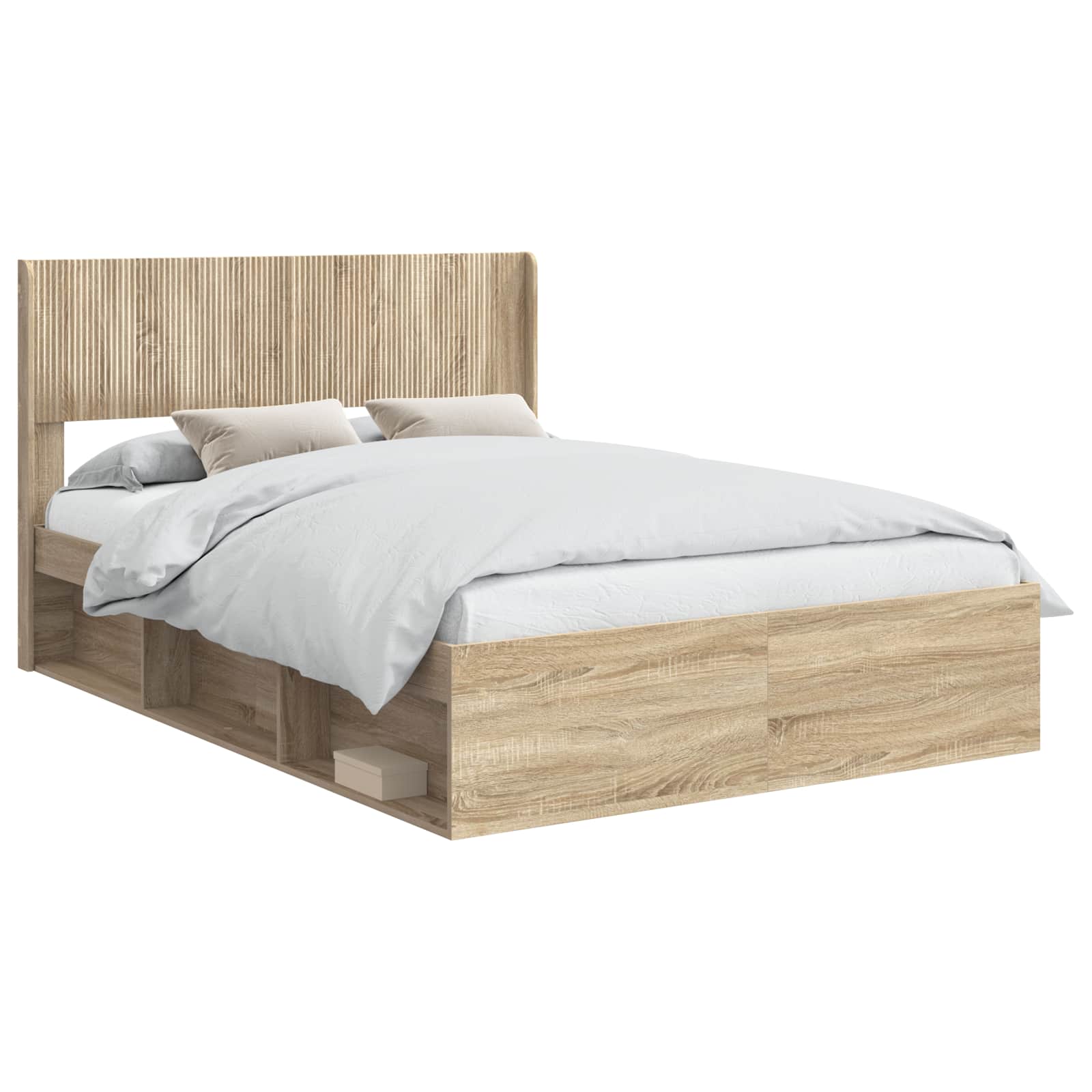Sängram med förvaring och huvudgavel Sonoma-ek 120 x 200 cm