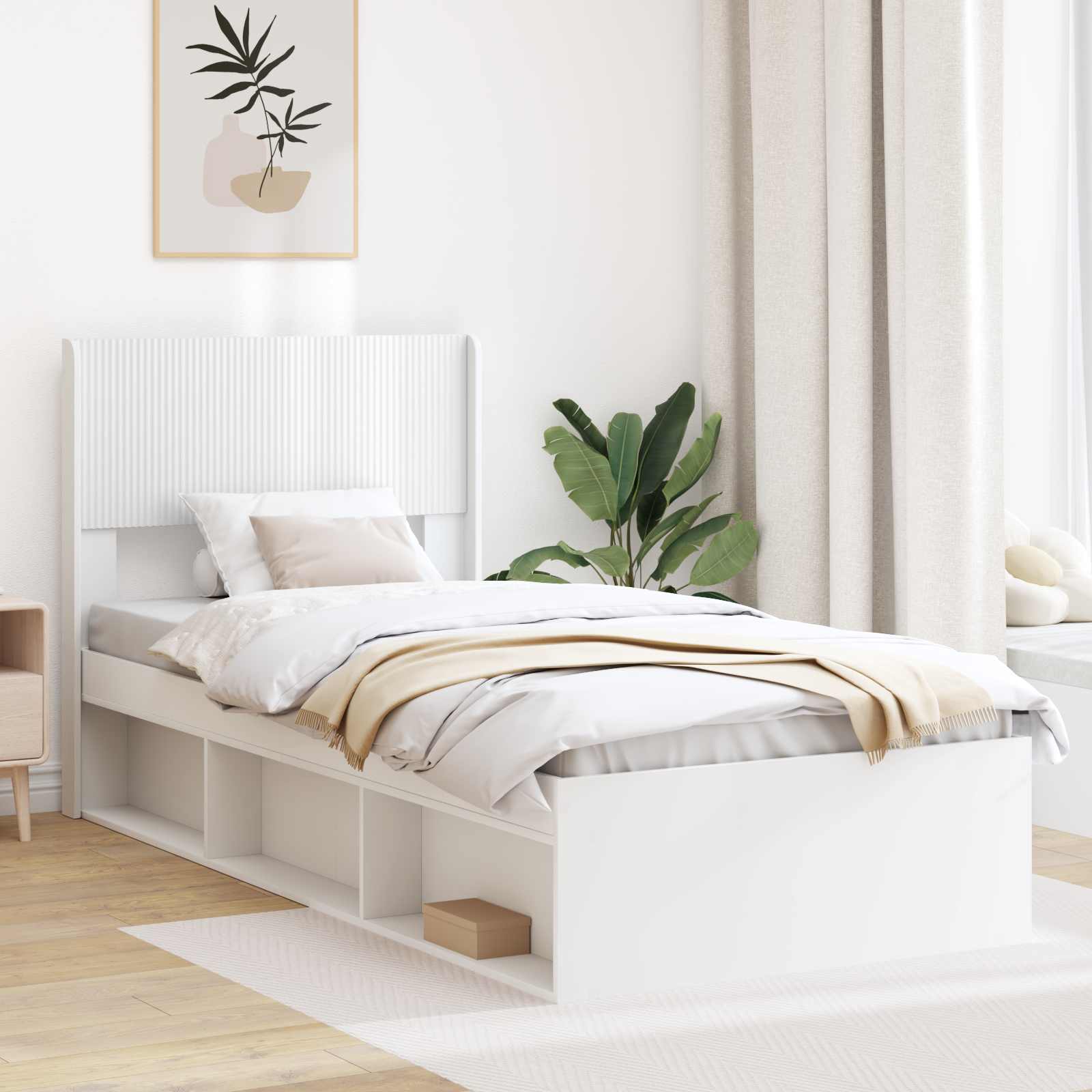 Sängram med förvaring och huvudgavel Vit 75 x 190 cm