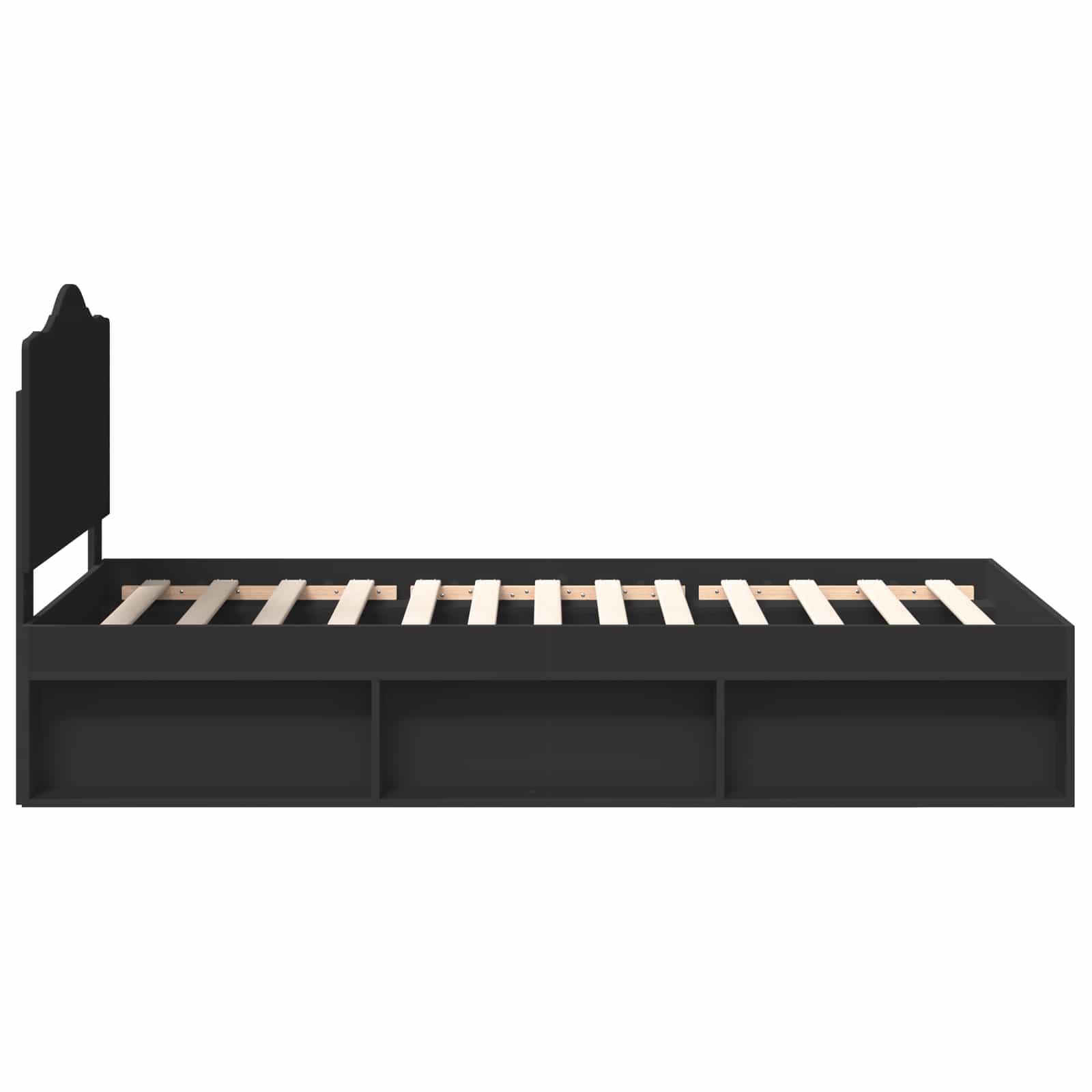 Sängram med huvudgavel Svart 90 x 200 cm Massiv furu