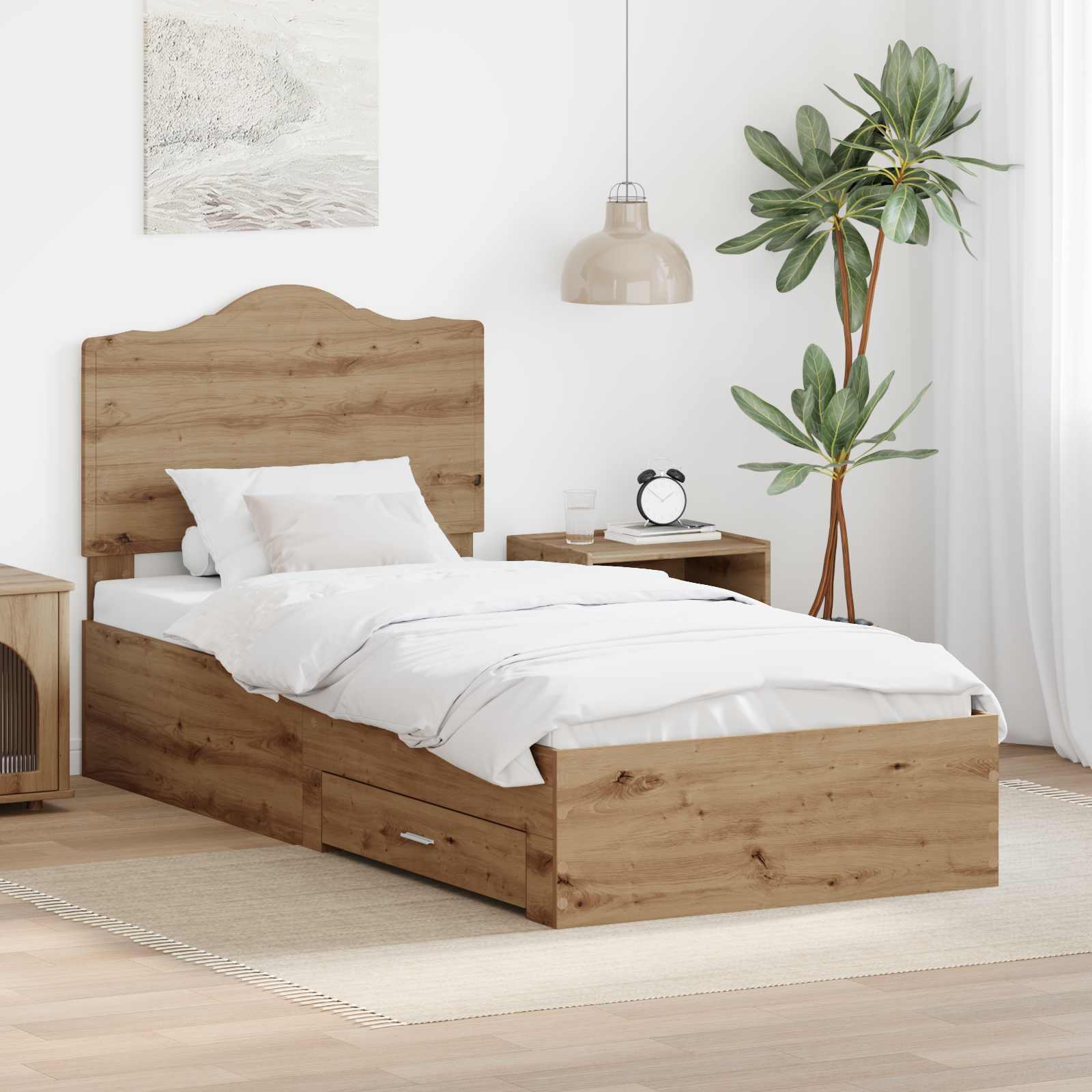 Sängram med låda Artisan Ek 100 x 200 cm Konstruerat trä