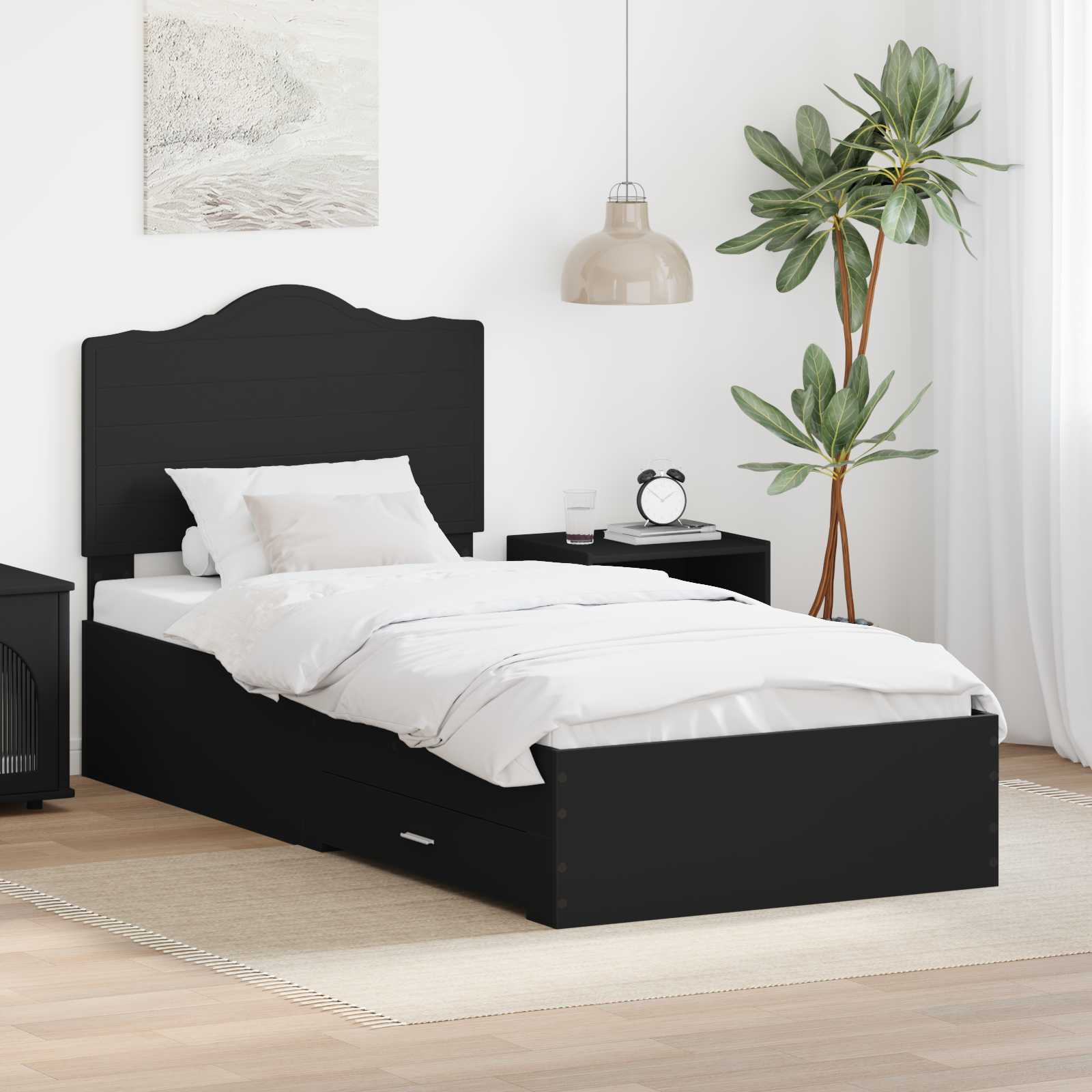 Sängram med låda med lagring Svart 70 x 190 cm Konstruerat trä