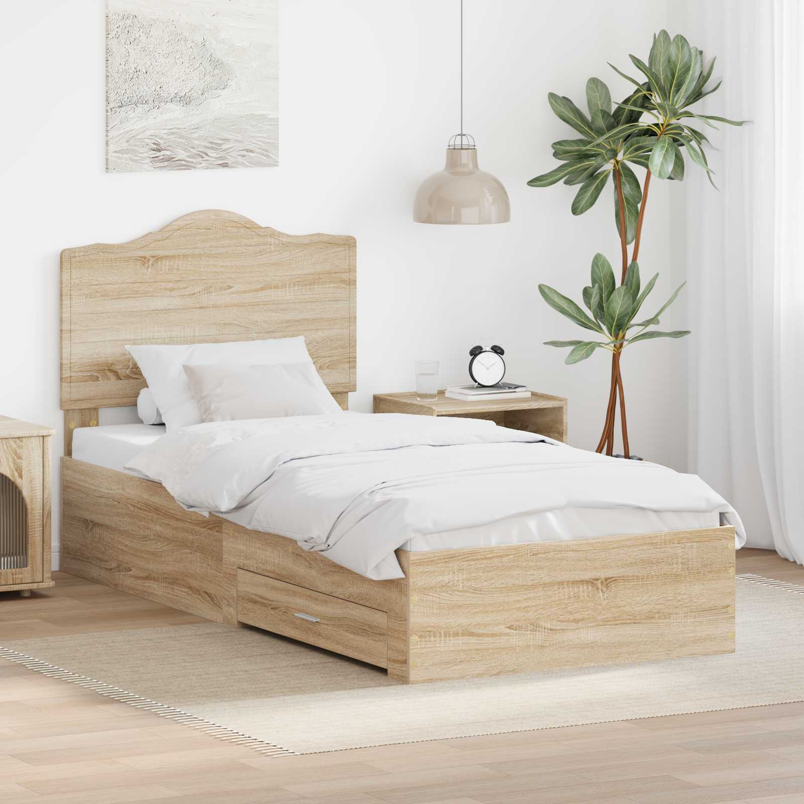 Sängram med låda Sonoma-ek 70 x 190 cm Konstruerat trä
