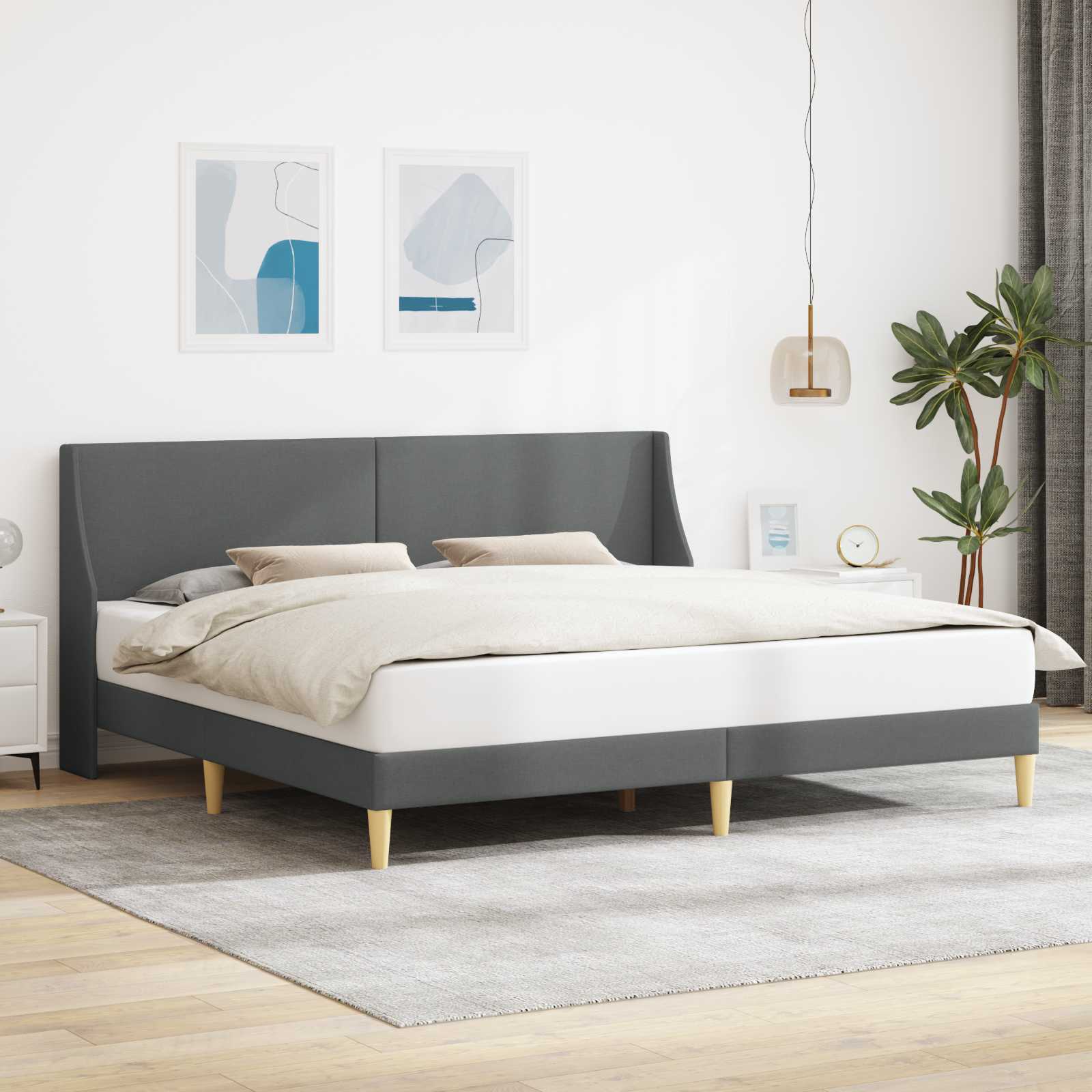 Sängram med huvudgavel Mörkgrå 180 x 200 cm Tyg