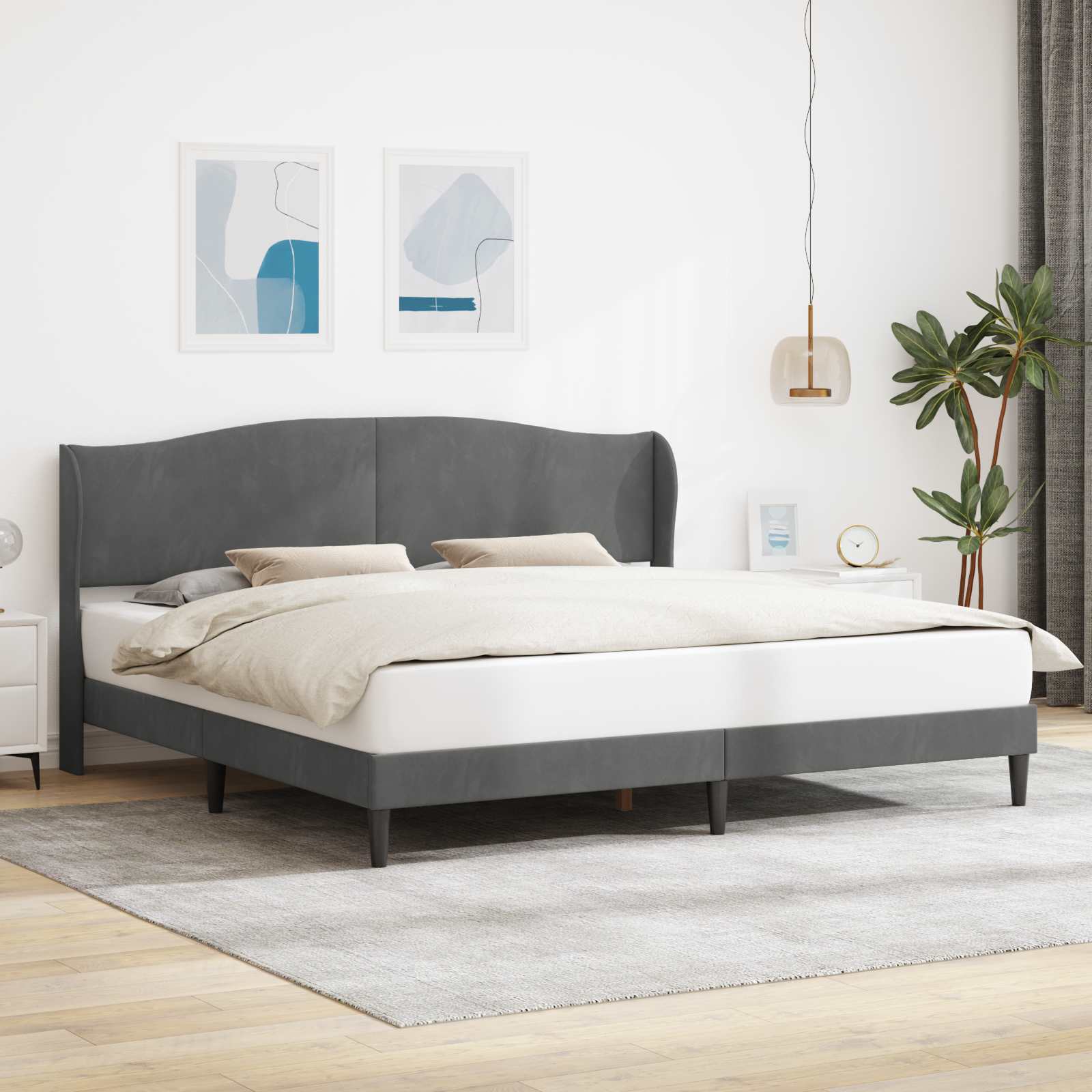 Sängram med huvudgavel Mörkgrå 180 x 200 cm Sammet