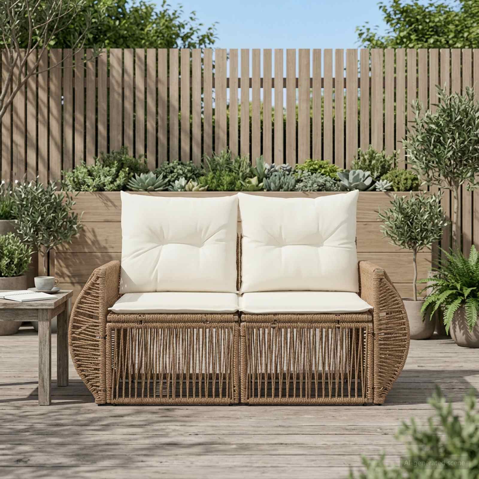 Trädgårdsoffa 2-Antal sittplatser Beige konstrotting