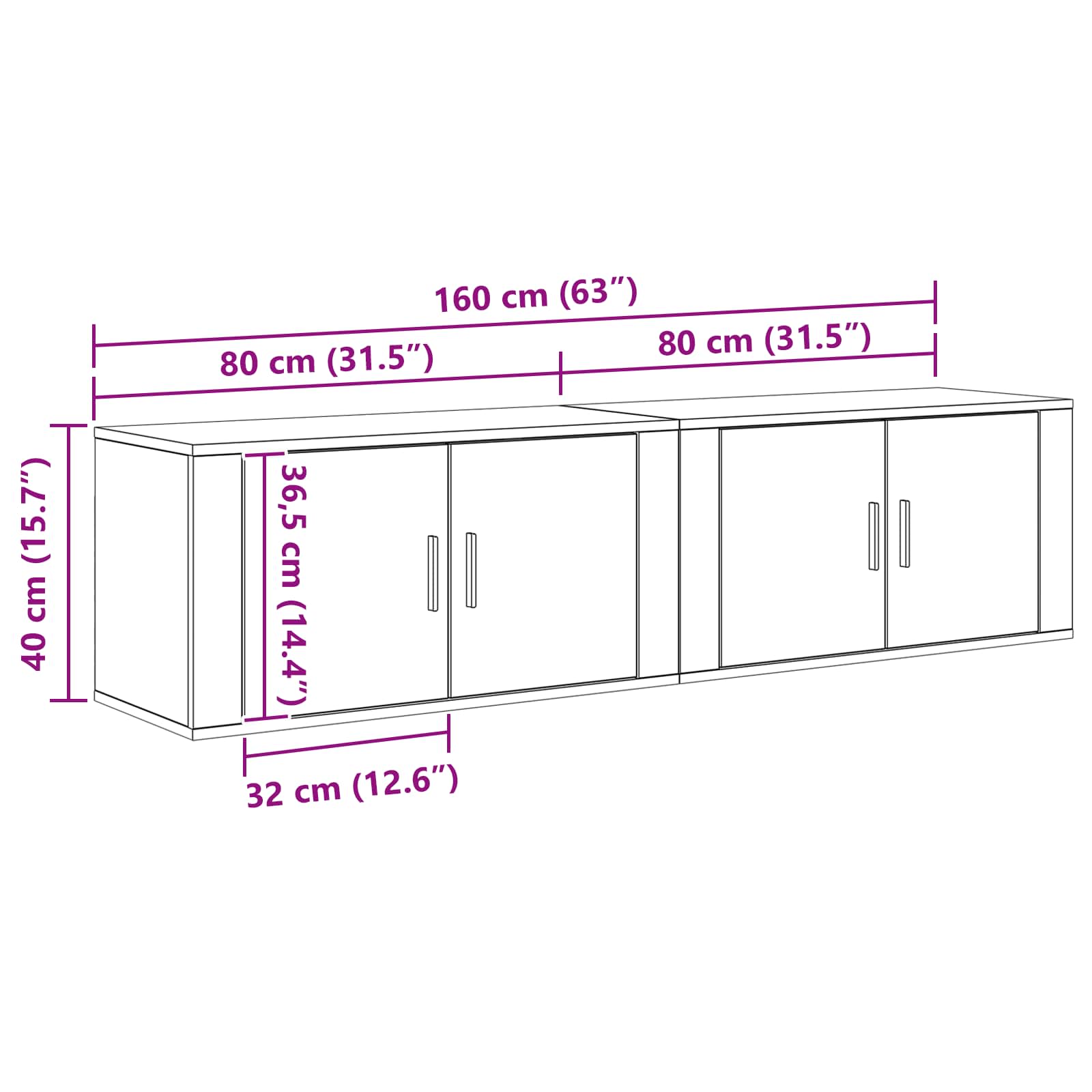Väggmonterad TV-byrå Set 2 pcs Artisan Ek 80 x 34,5 x 40 cm