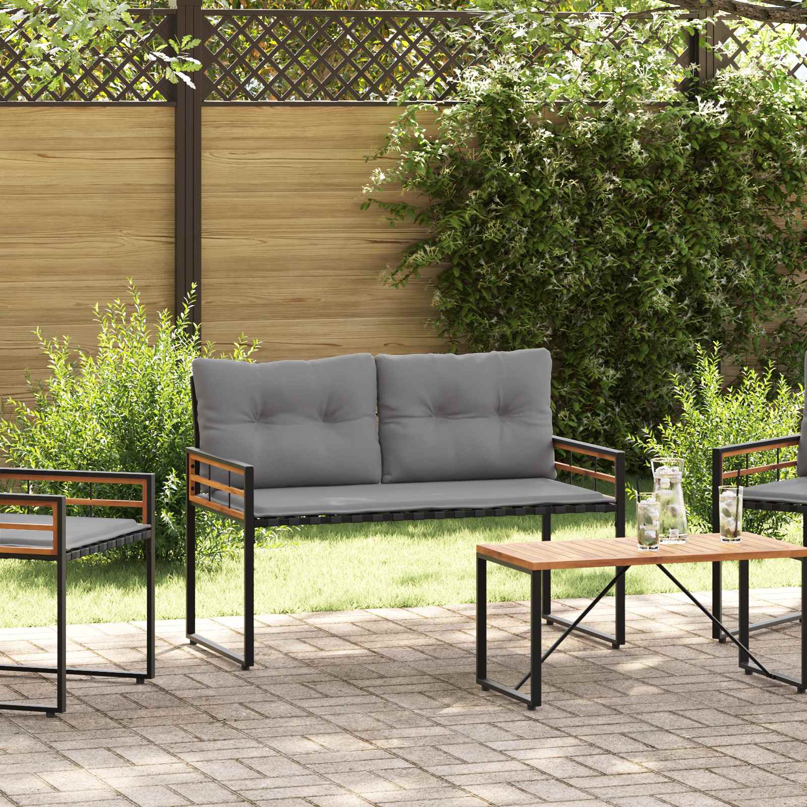 Trälagerssoffa 114 x 55 x 77 cm Ljusgrå Rektangulär