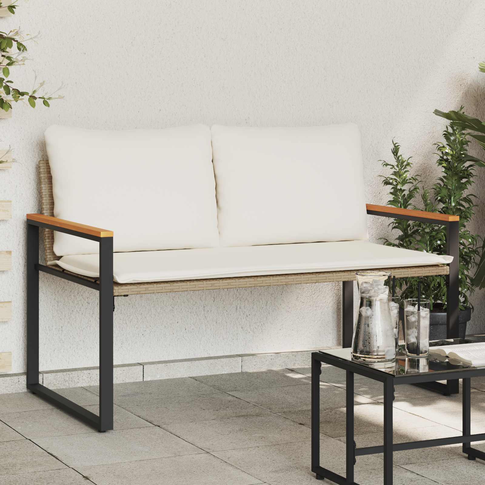 bänk med kudde Beige och krämvit 115 x 65 x 72 cm Rotting