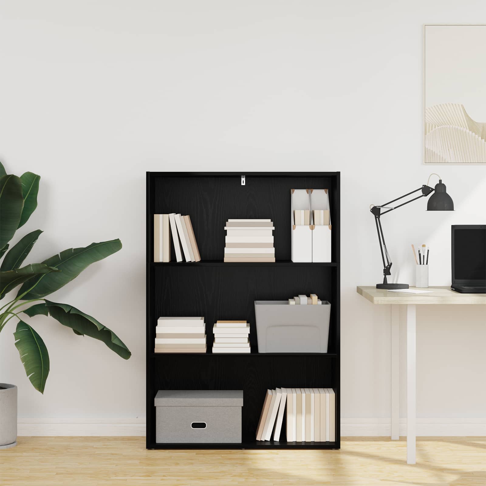 Hyllsystem 80 x 30 x 114 cm Konstruerat trä Svart Ek