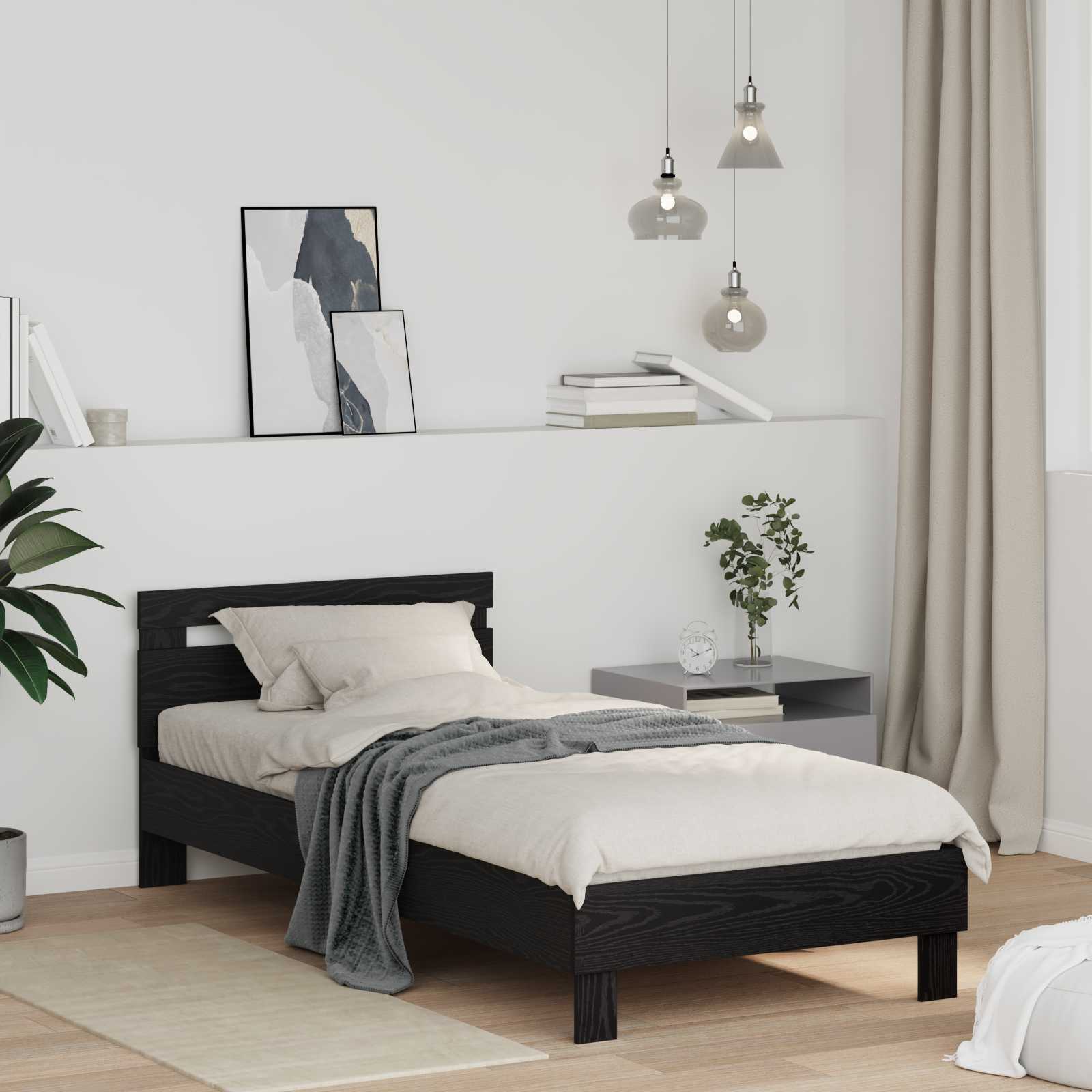 Sängram Svart Ek 75 x 190 cm Konstruerat trä