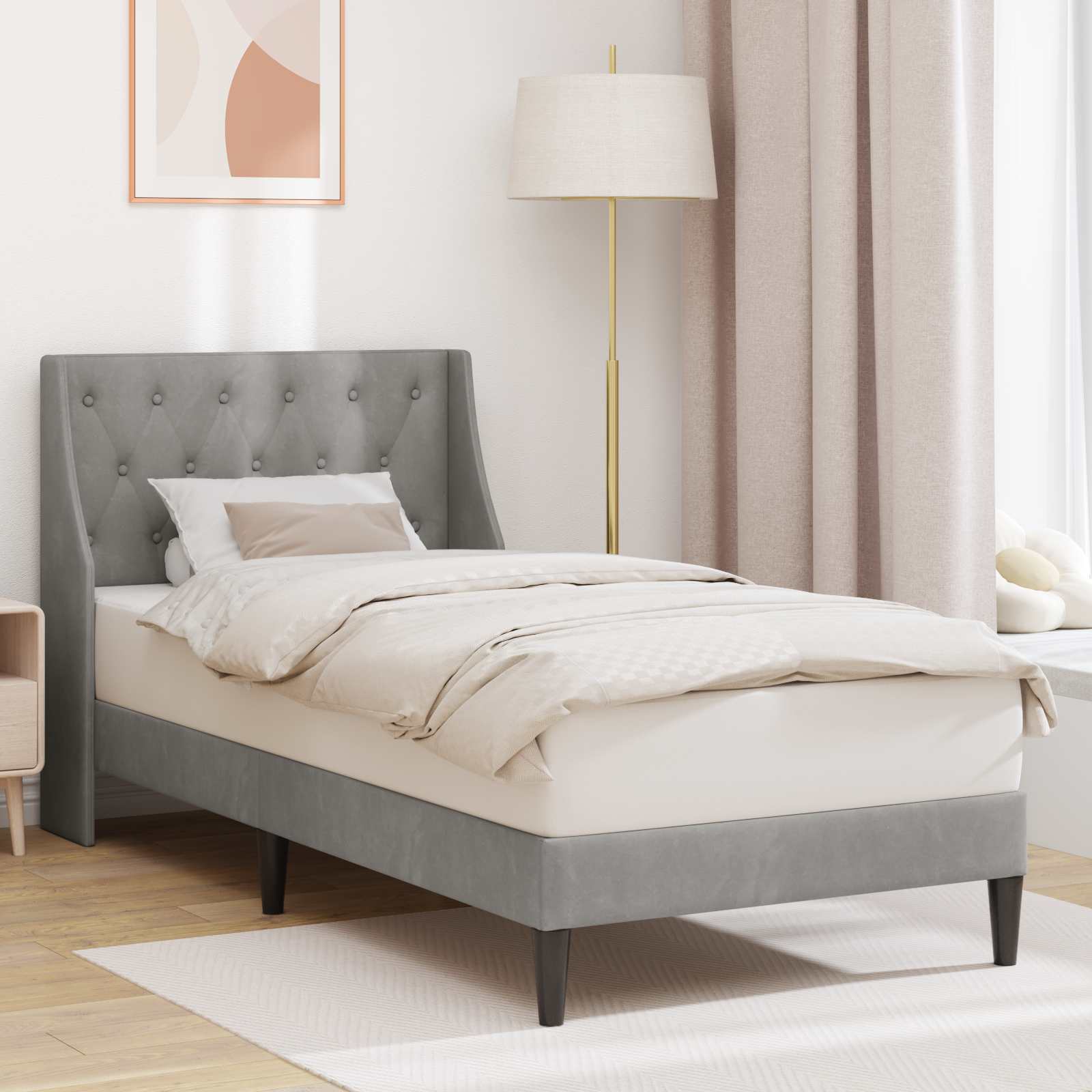 Sängram med huvudgavel Ljusgrå 80 x 200 cm Sammet