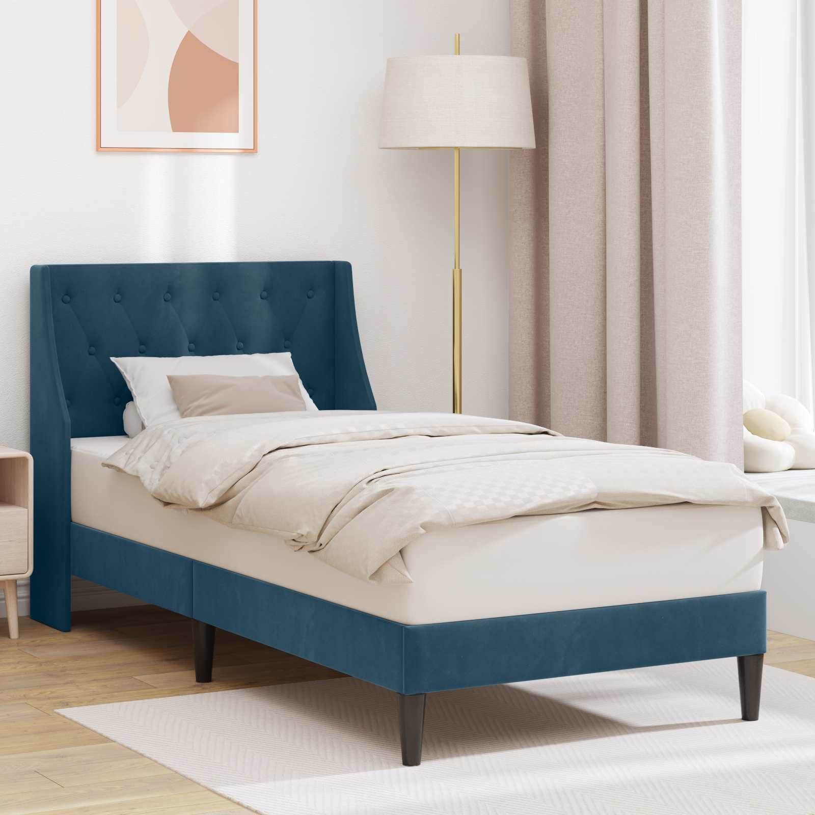 Sängram med huvudgavel Blå 100 x 200 cm Sammet