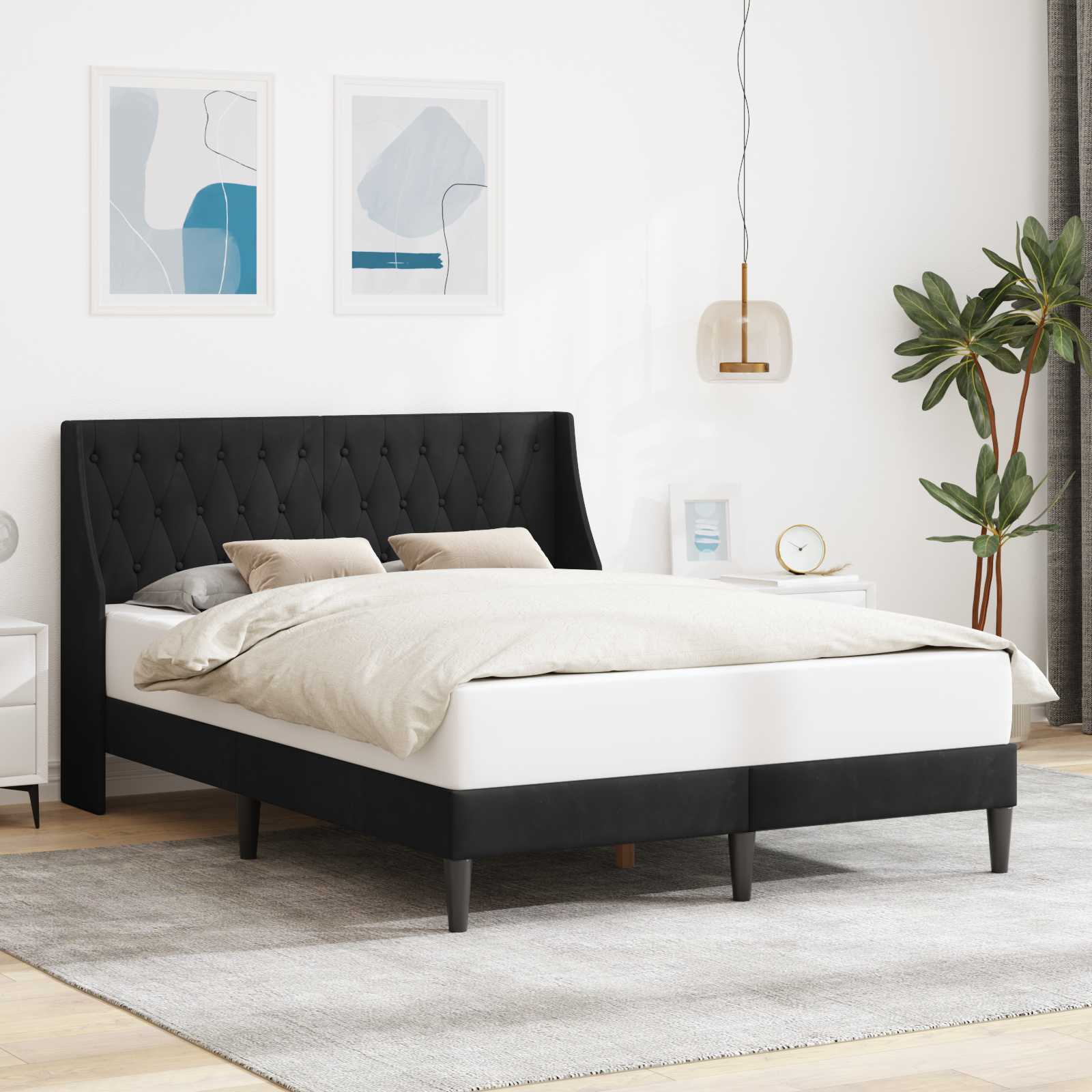 Sängram med huvudgavel Svart 120 x 190 cm Sammet