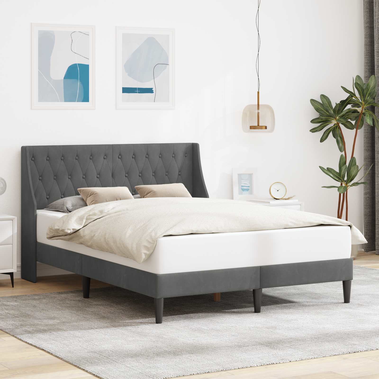 Sängram med huvudgavel Mörkgrå 137 x 190 cm Sammet