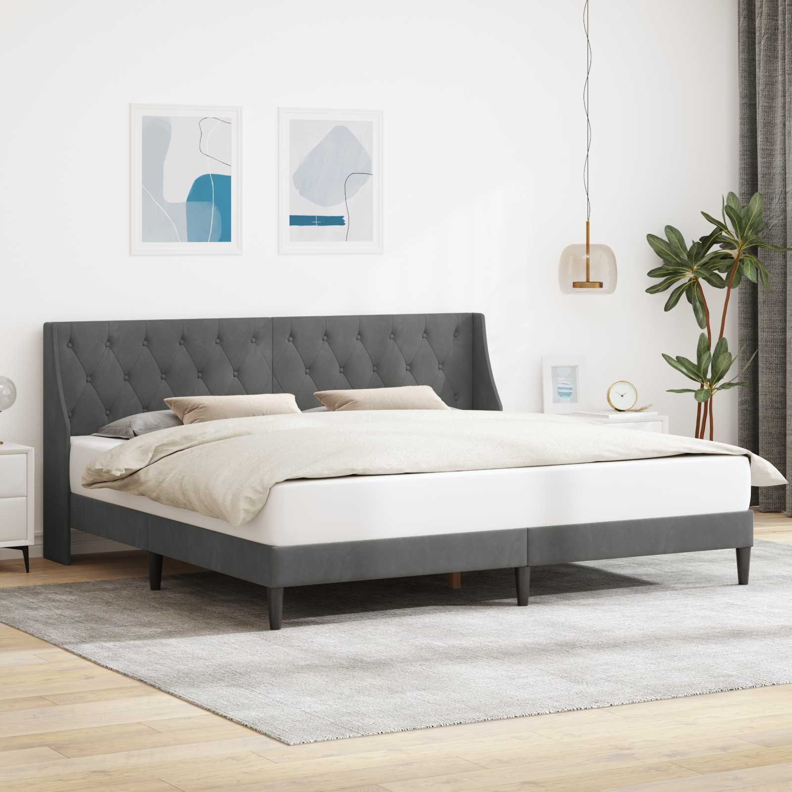 Sängram med huvudgavel Mörkgrå 183 x 213 cm Sammet
