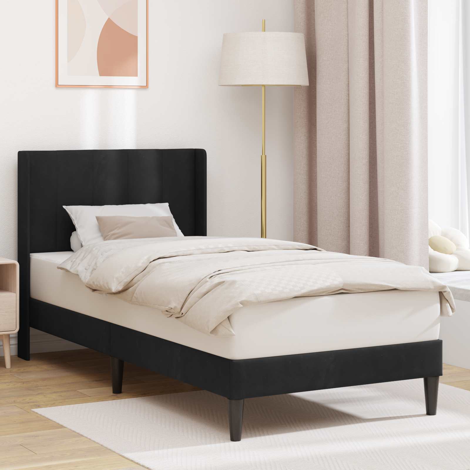 Sängram med huvudgavel Svart 90 x 190 cm Sammet