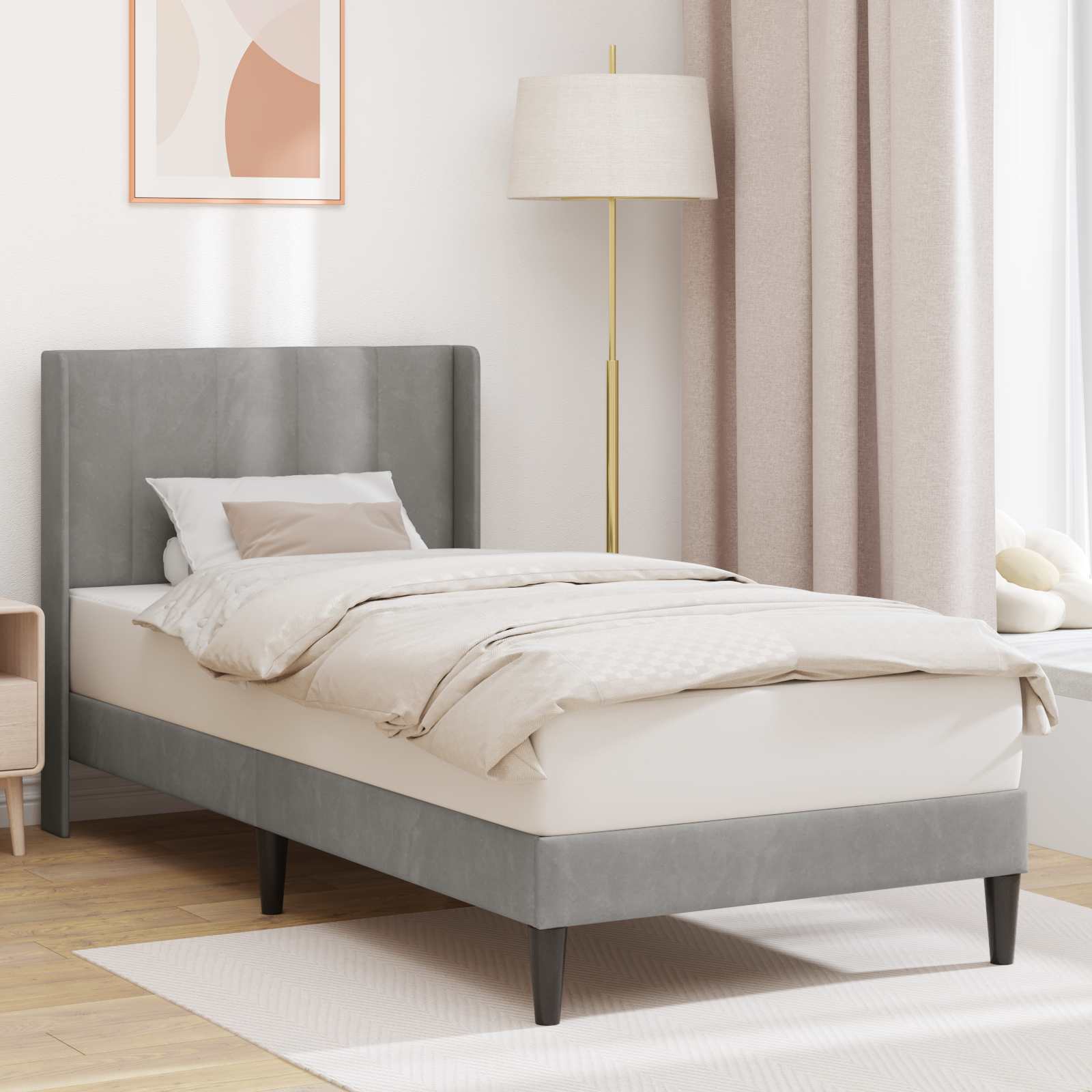 Sängram med huvudgavel Ljusgrå 100 x 200 cm Sammet